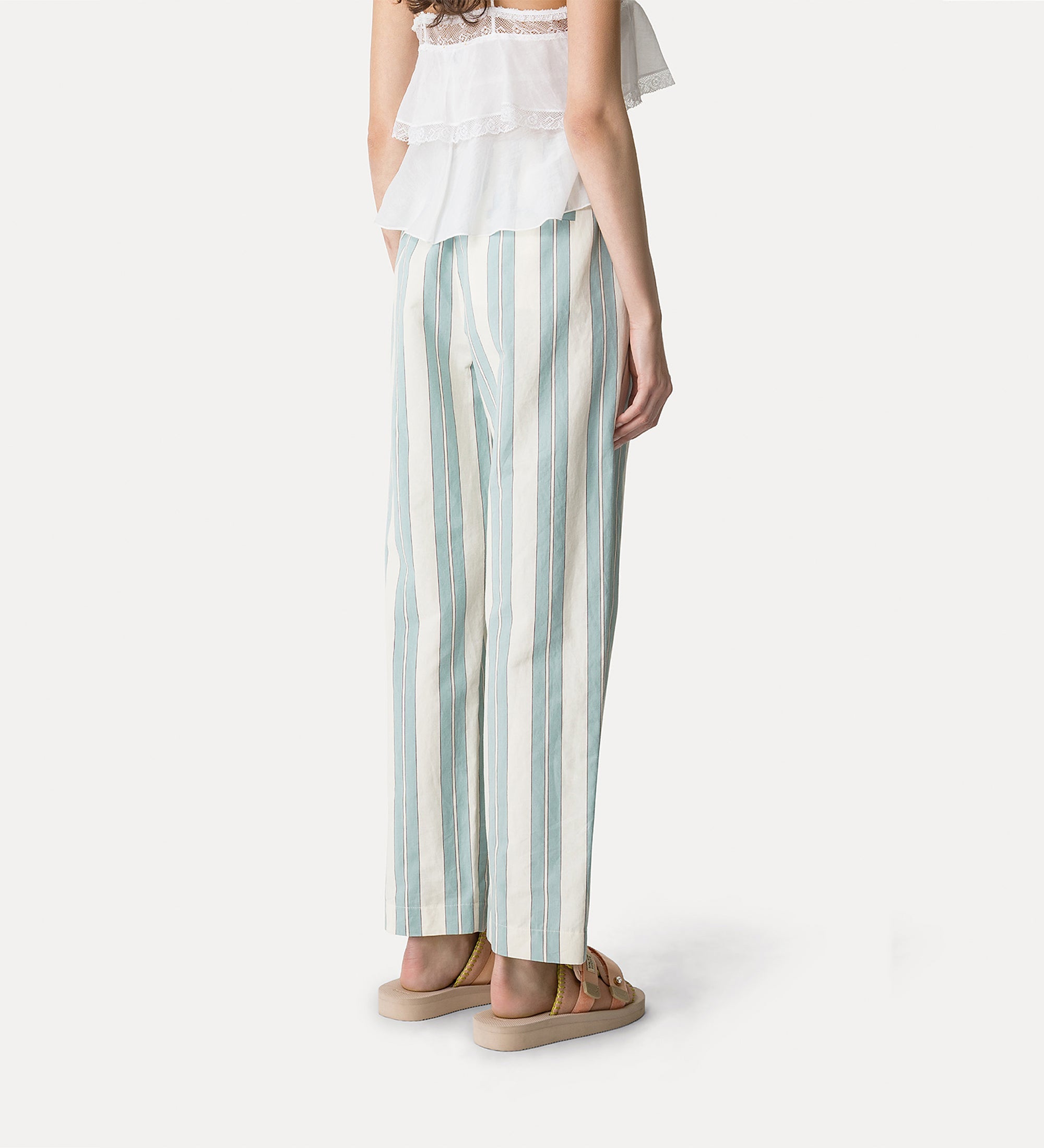striped linen and cotton drawstring trousers plume