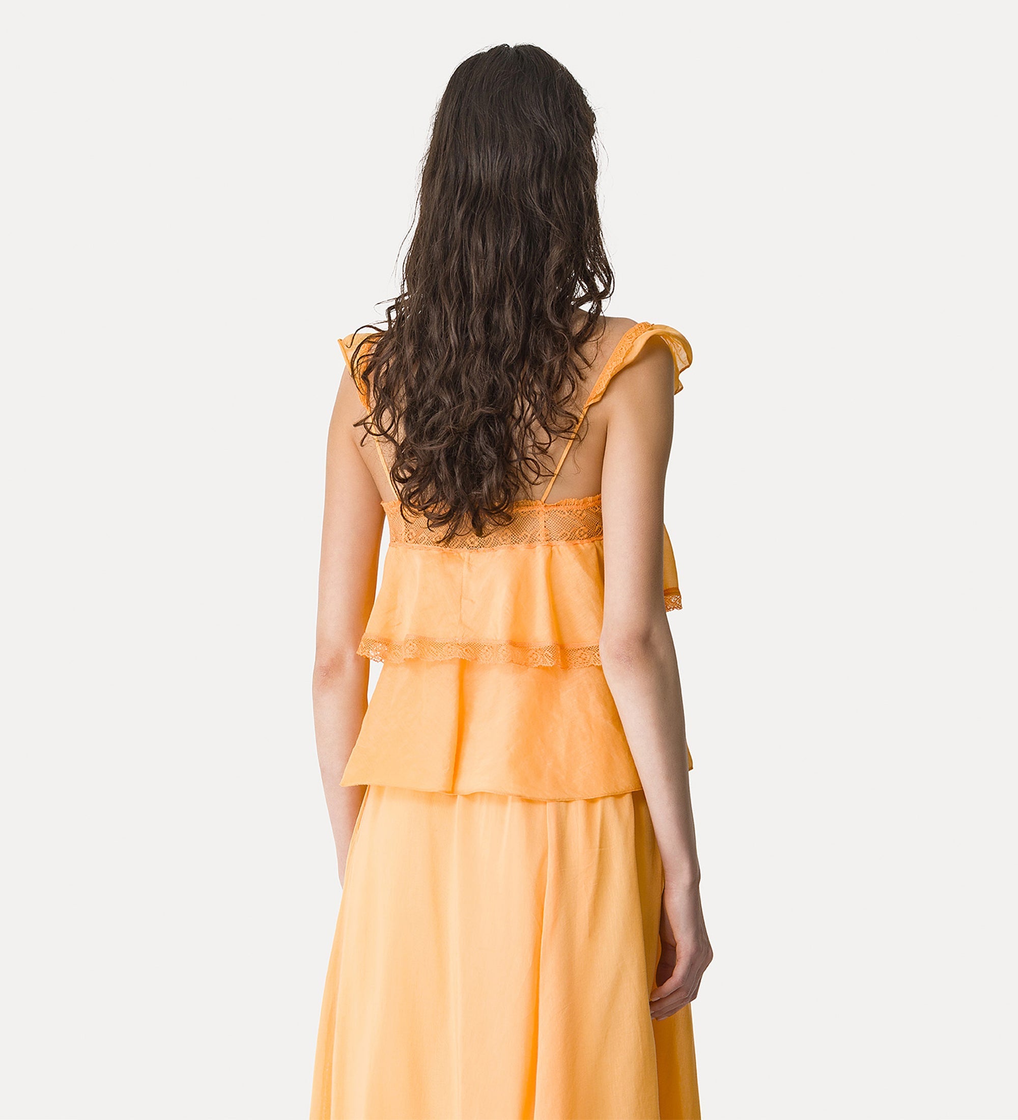 voile strappy top with lace mandarine