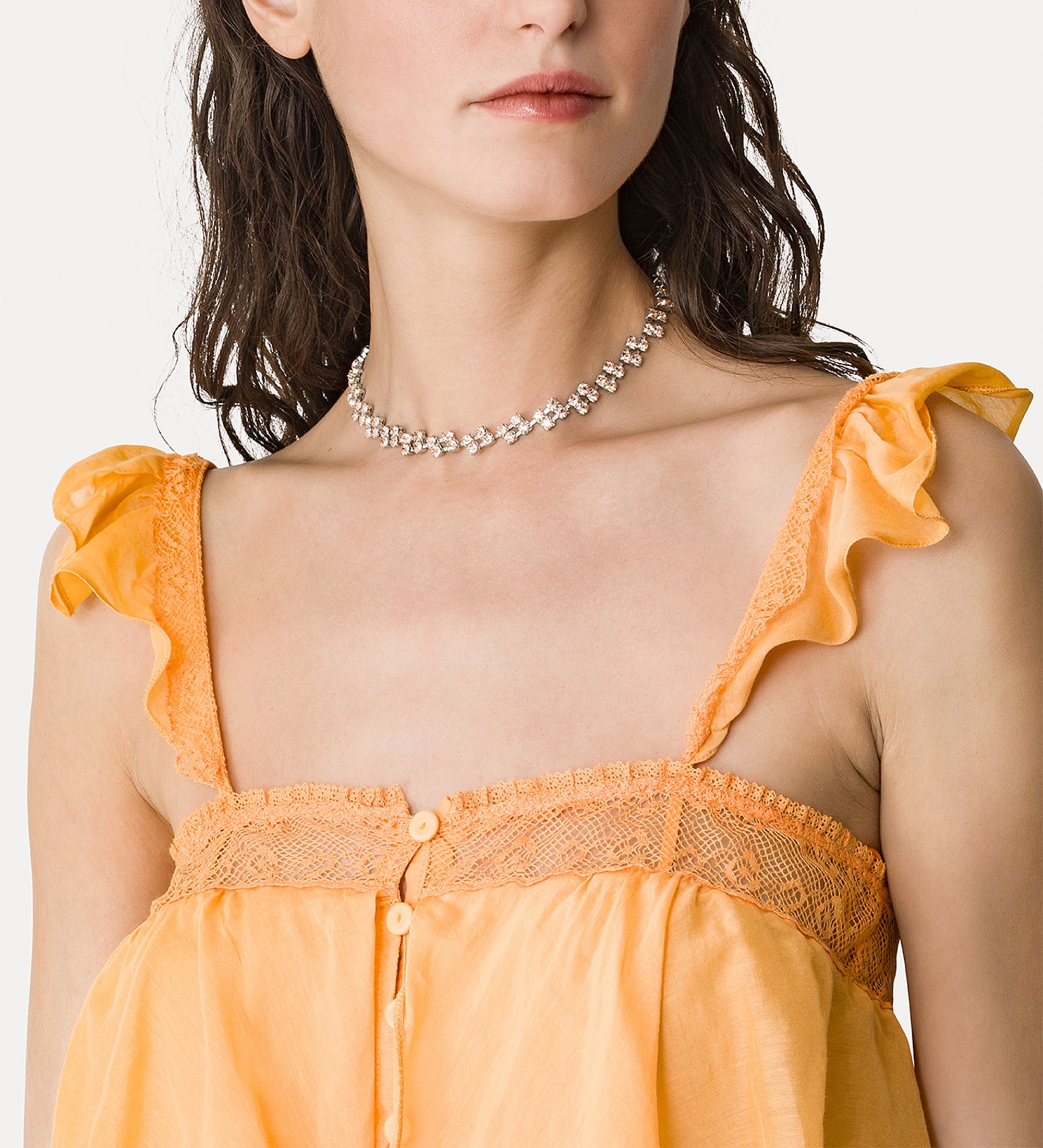 voile strappy top with lace mandarine