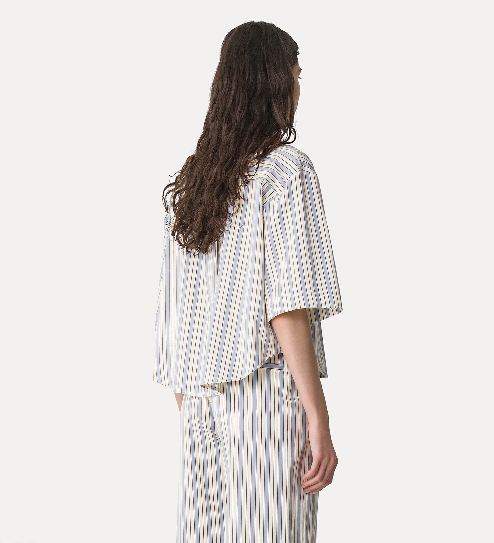 short—sleeved pinstripe shirt sky