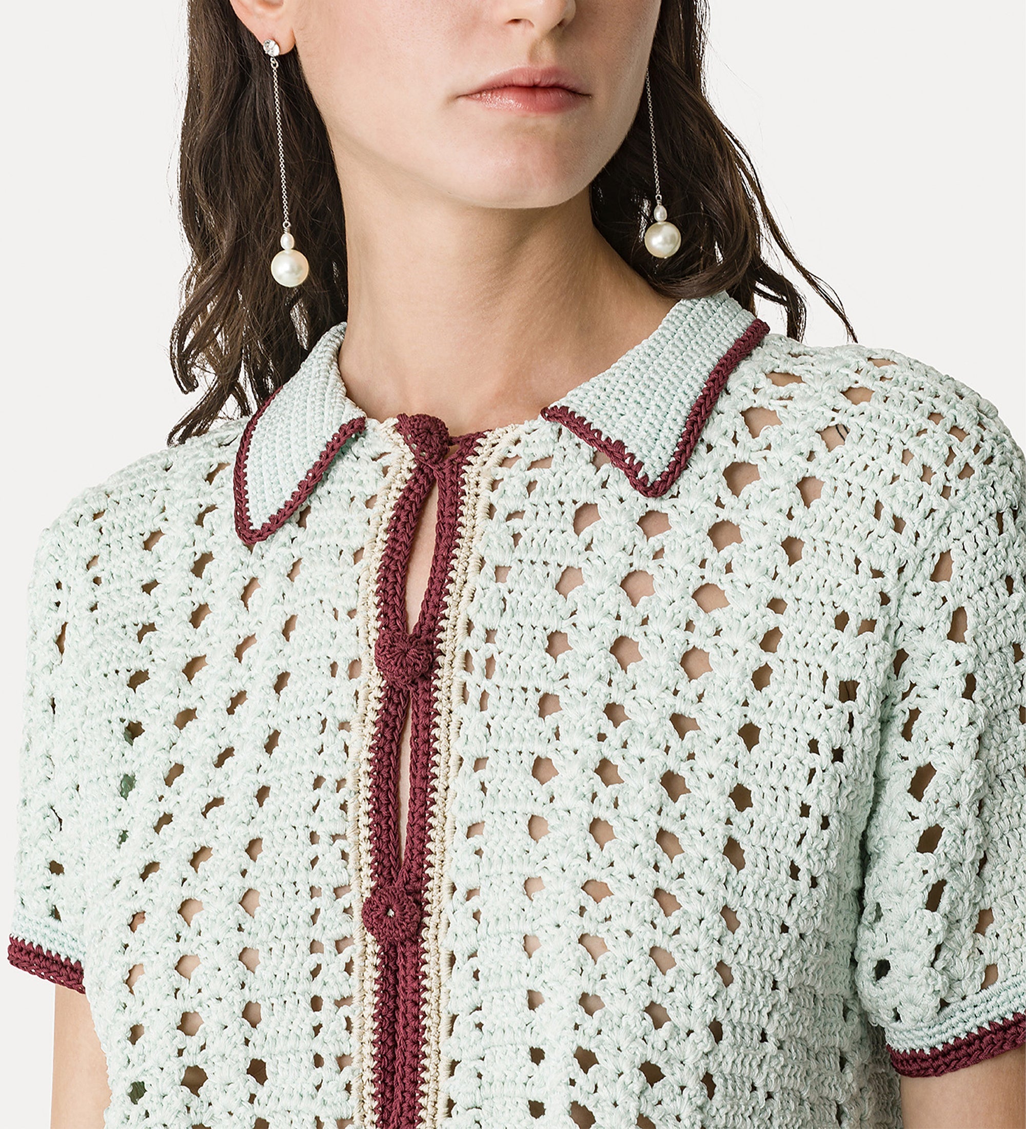 "cable' luxe" handmade crochet polo shirt plume