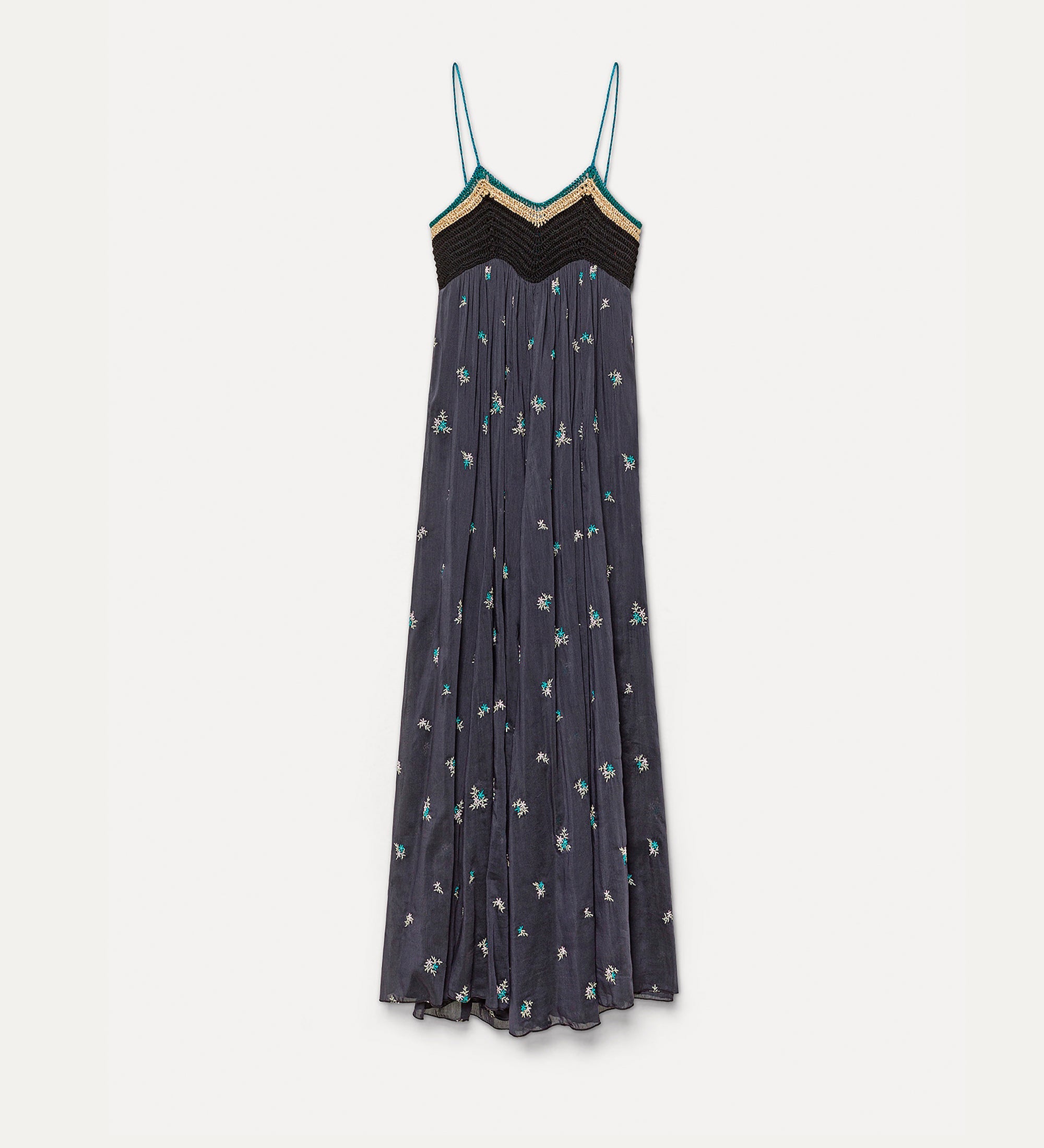 voile bustier dress with “petites fleurs” embroidery  midnight