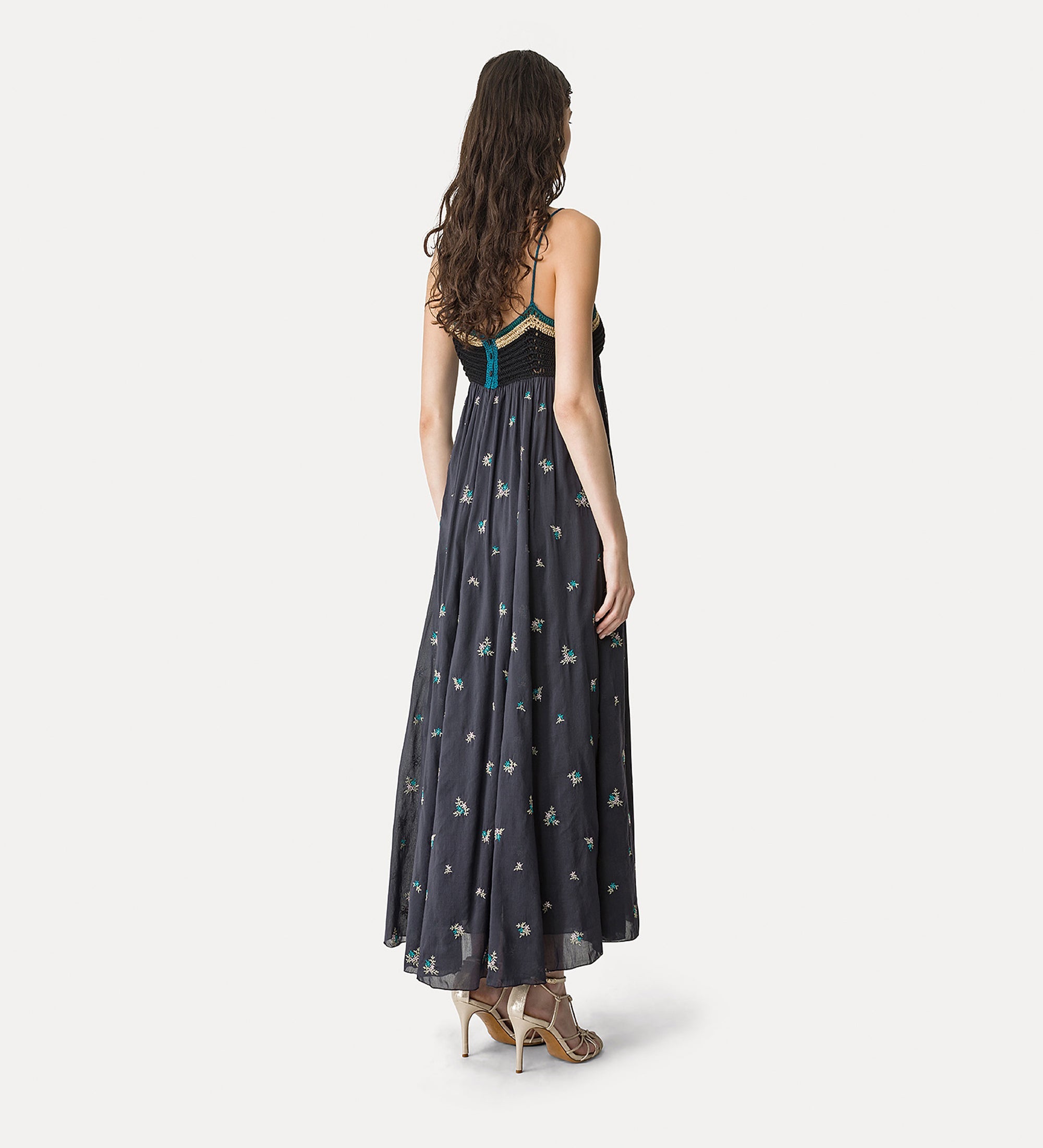 voile bustier dress with “petites fleurs” embroidery  midnight