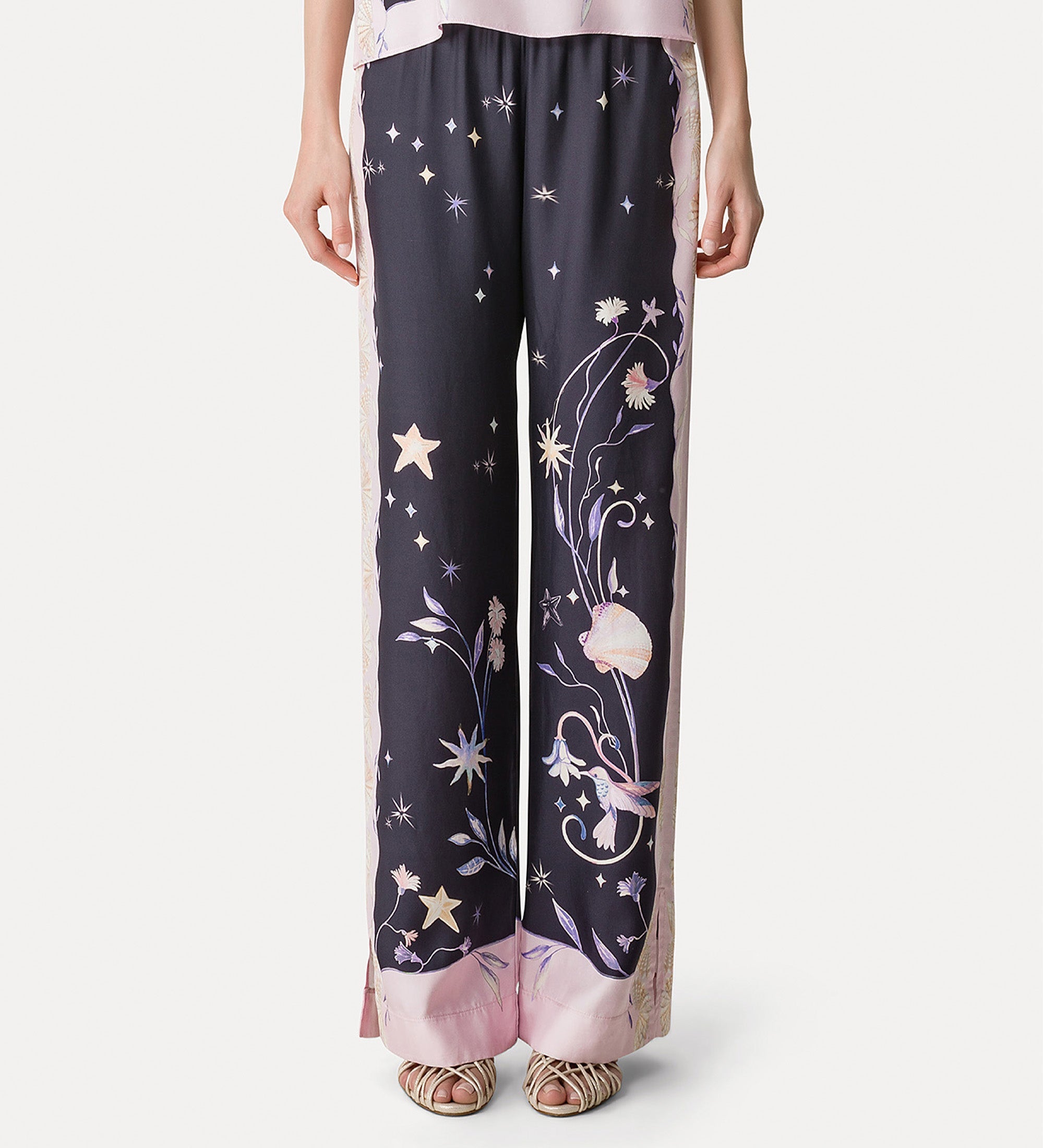 “deliverance” print twill stretch trousers midnight
