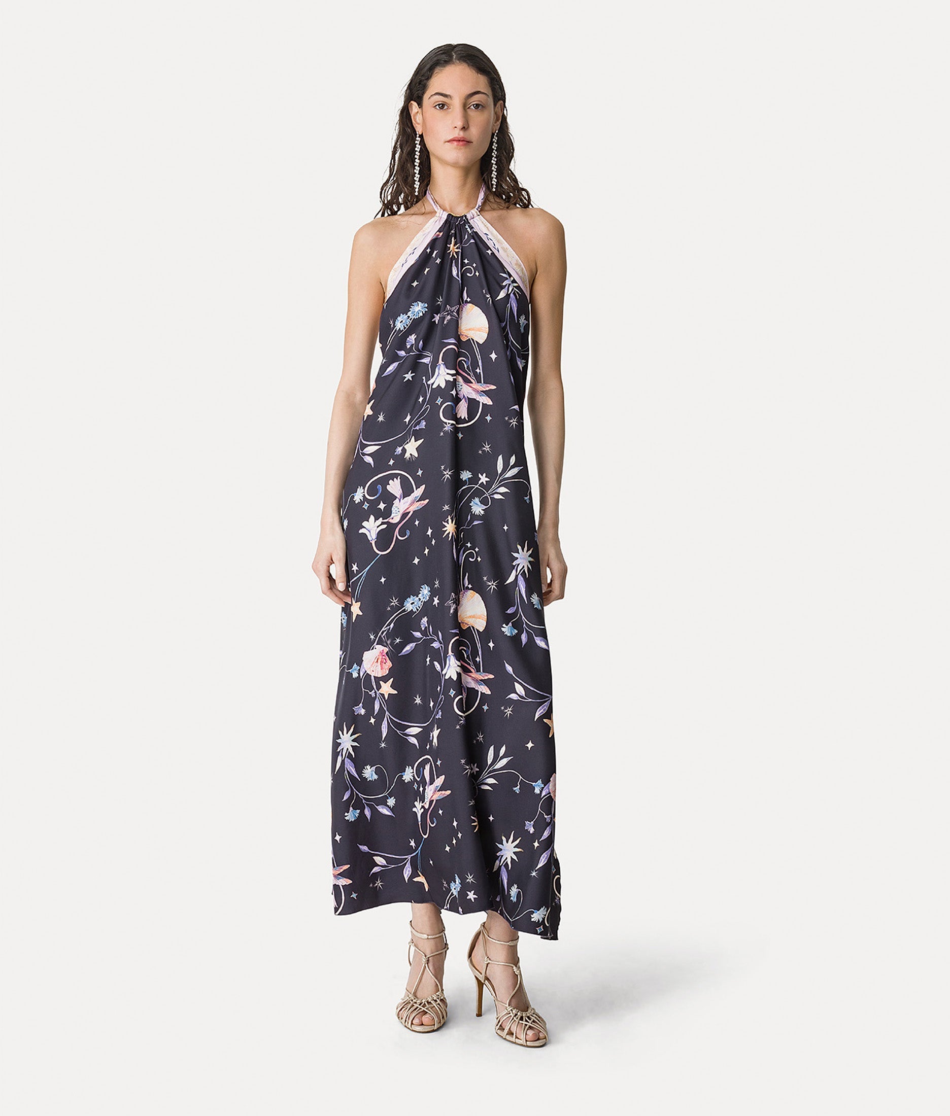 “deliverance” print long elegant dress midnight