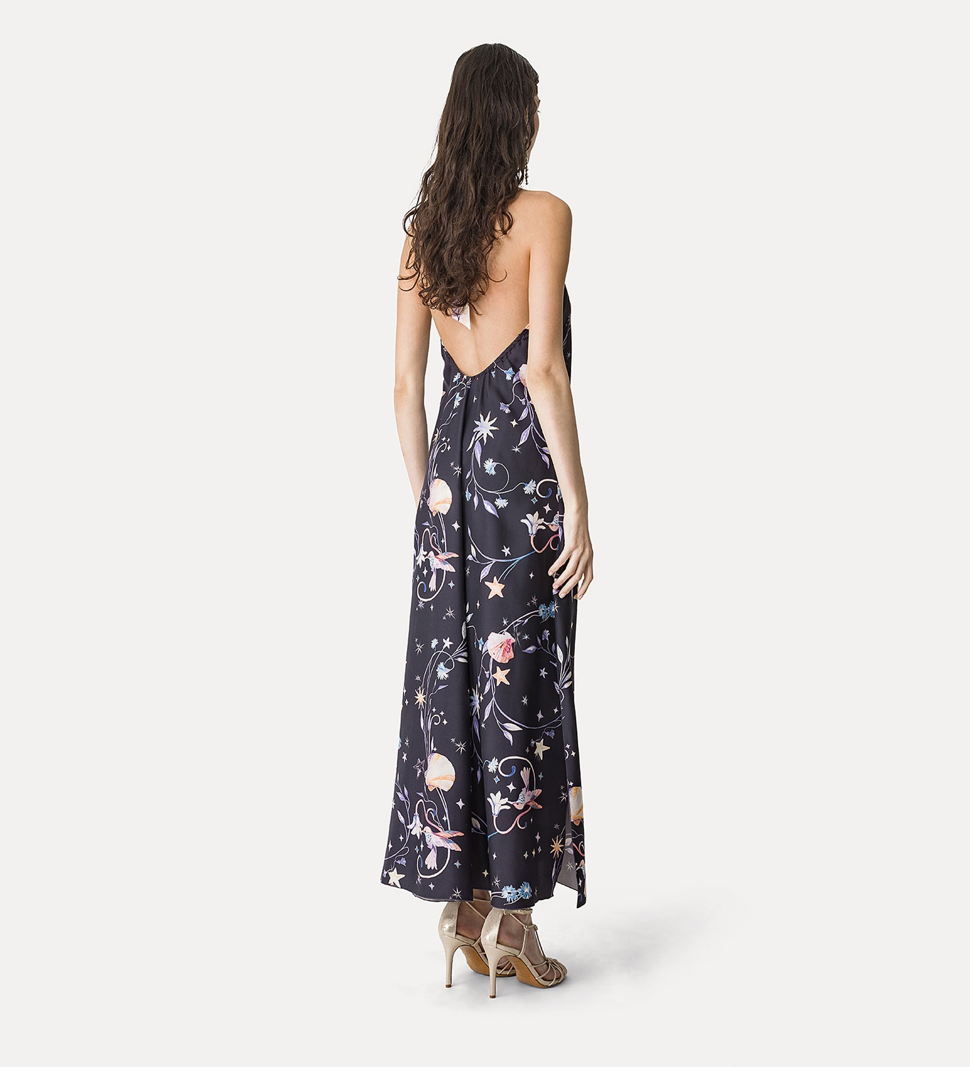 “deliverance” print long elegant dress midnight