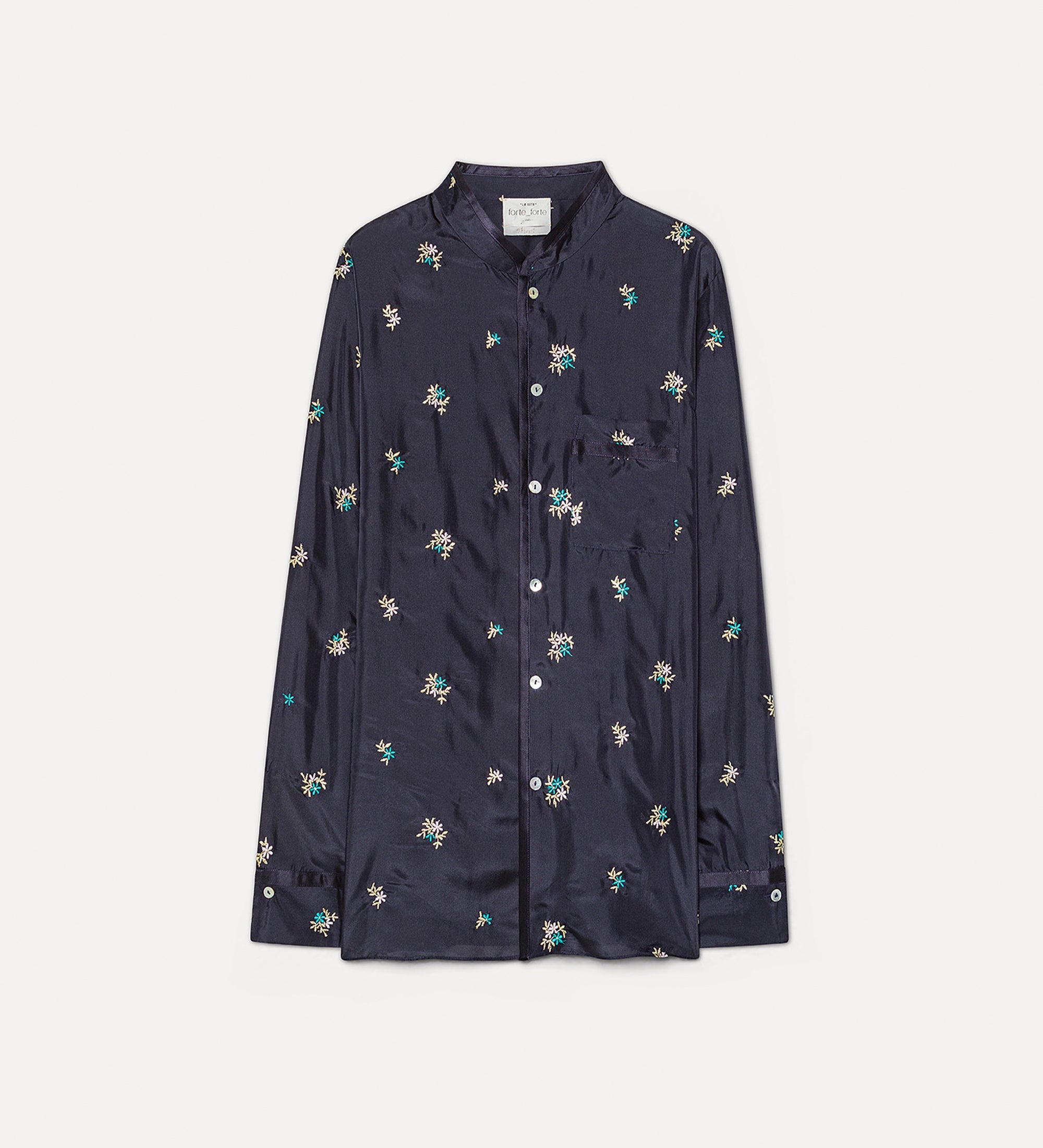camicia pigiama seta ricamo "petites fleurs" midnight