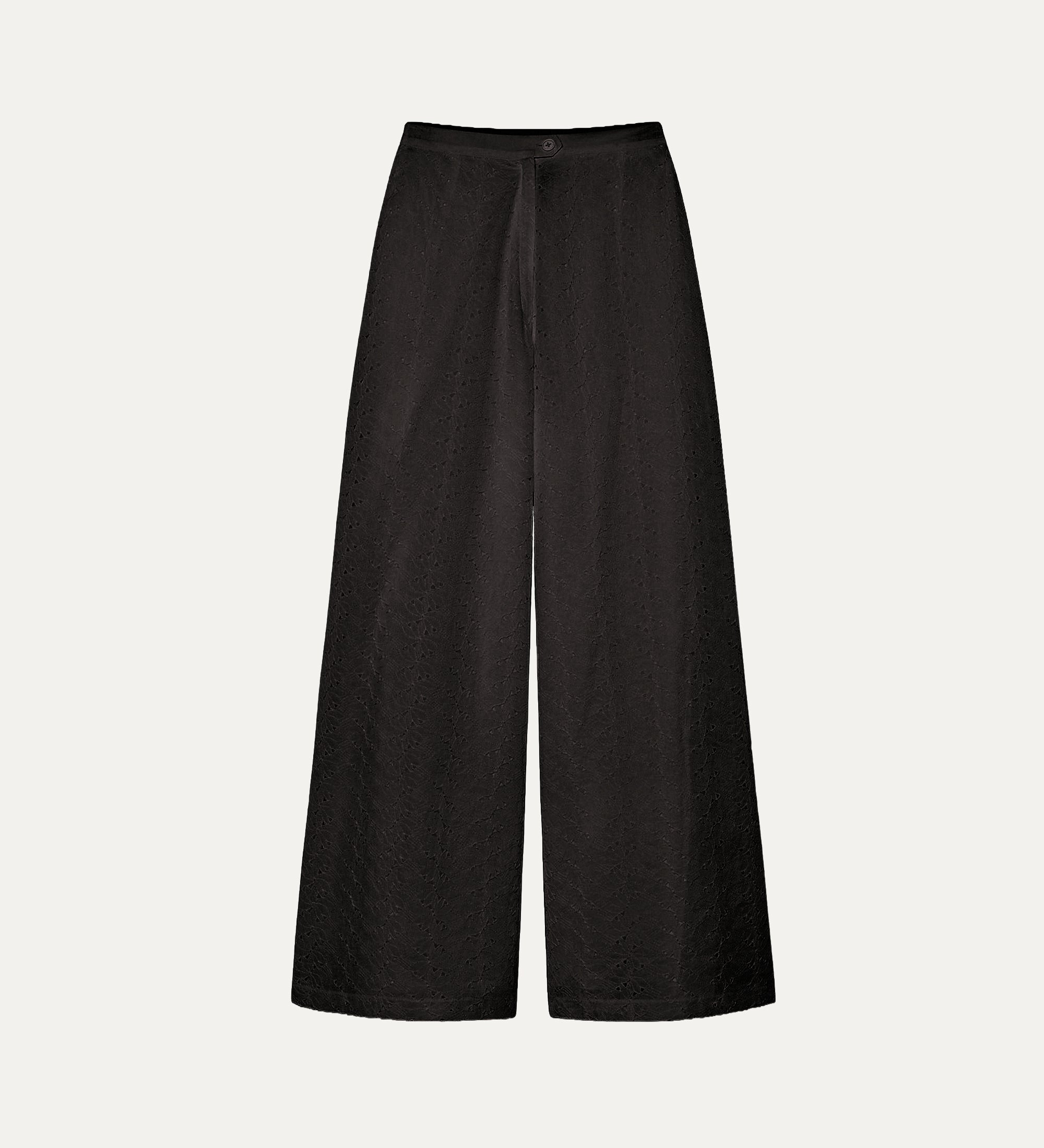 flared muslin trousers with “broderie anglaise” embroidery  noir