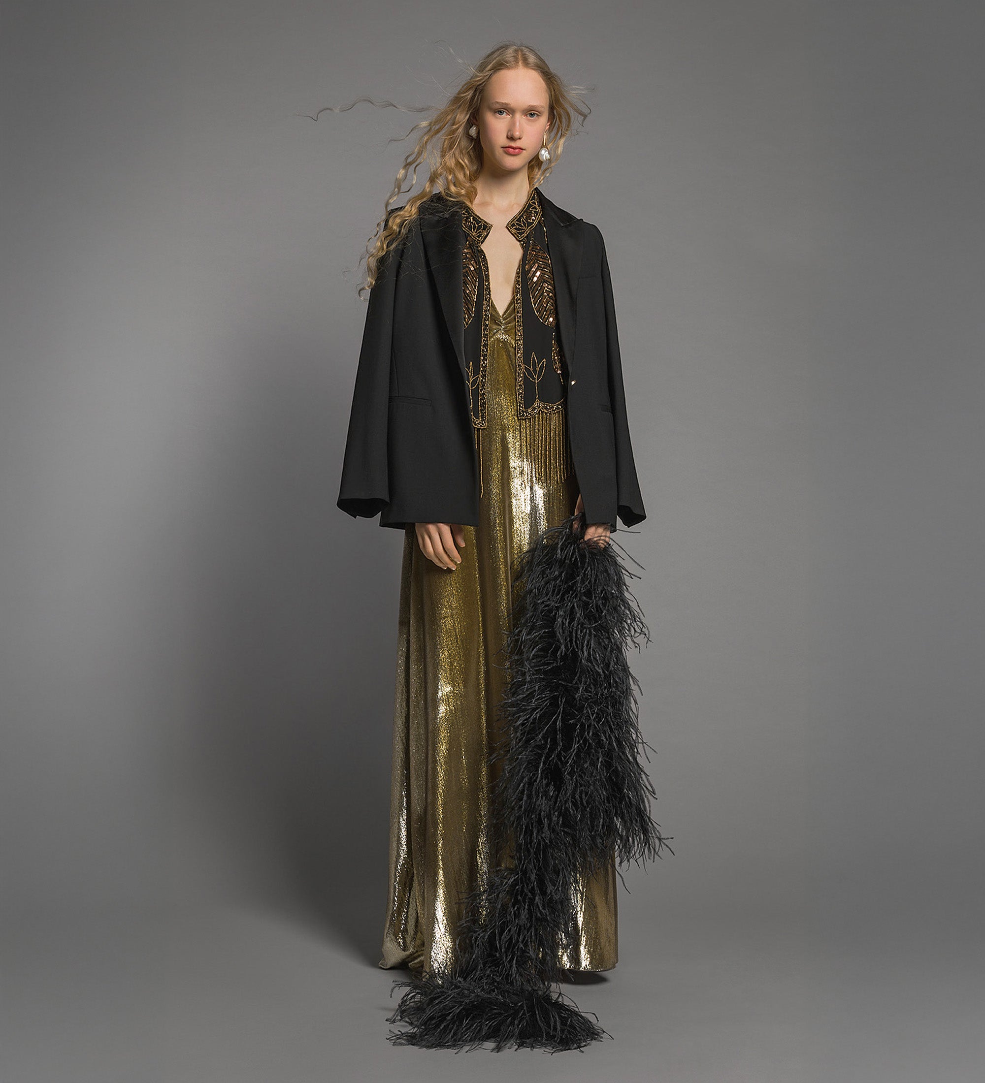 abito bretelline velluto lurex Gold