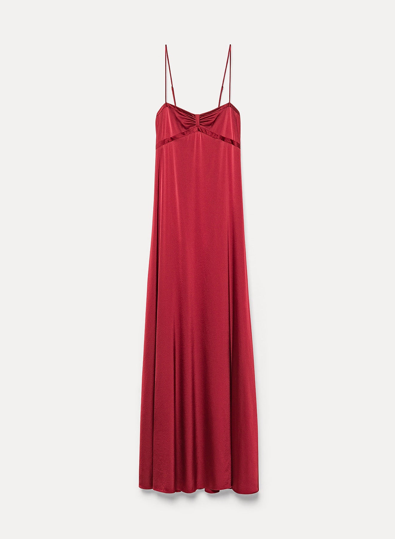 spaghetti strap dress in stretch silk satin  pomegranate