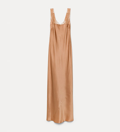 long dress with lace neckline the