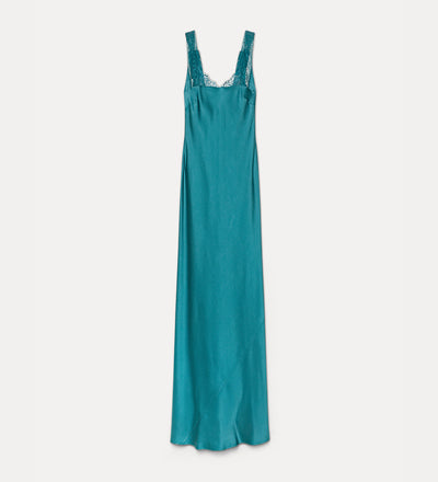 robe longue avec encolure en dentelle jade
