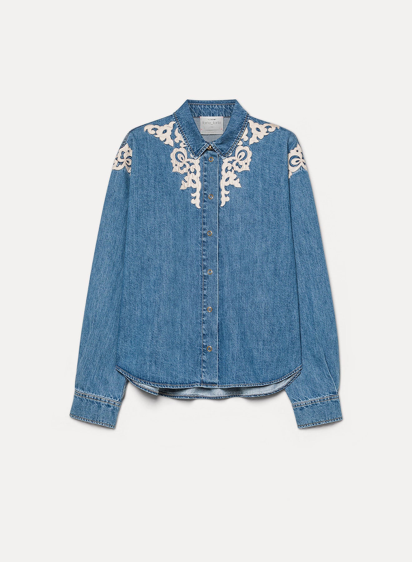 camicia boxy ricamata twill indigo celeste