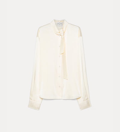 stretch silk satin bow–tie shirt avorio