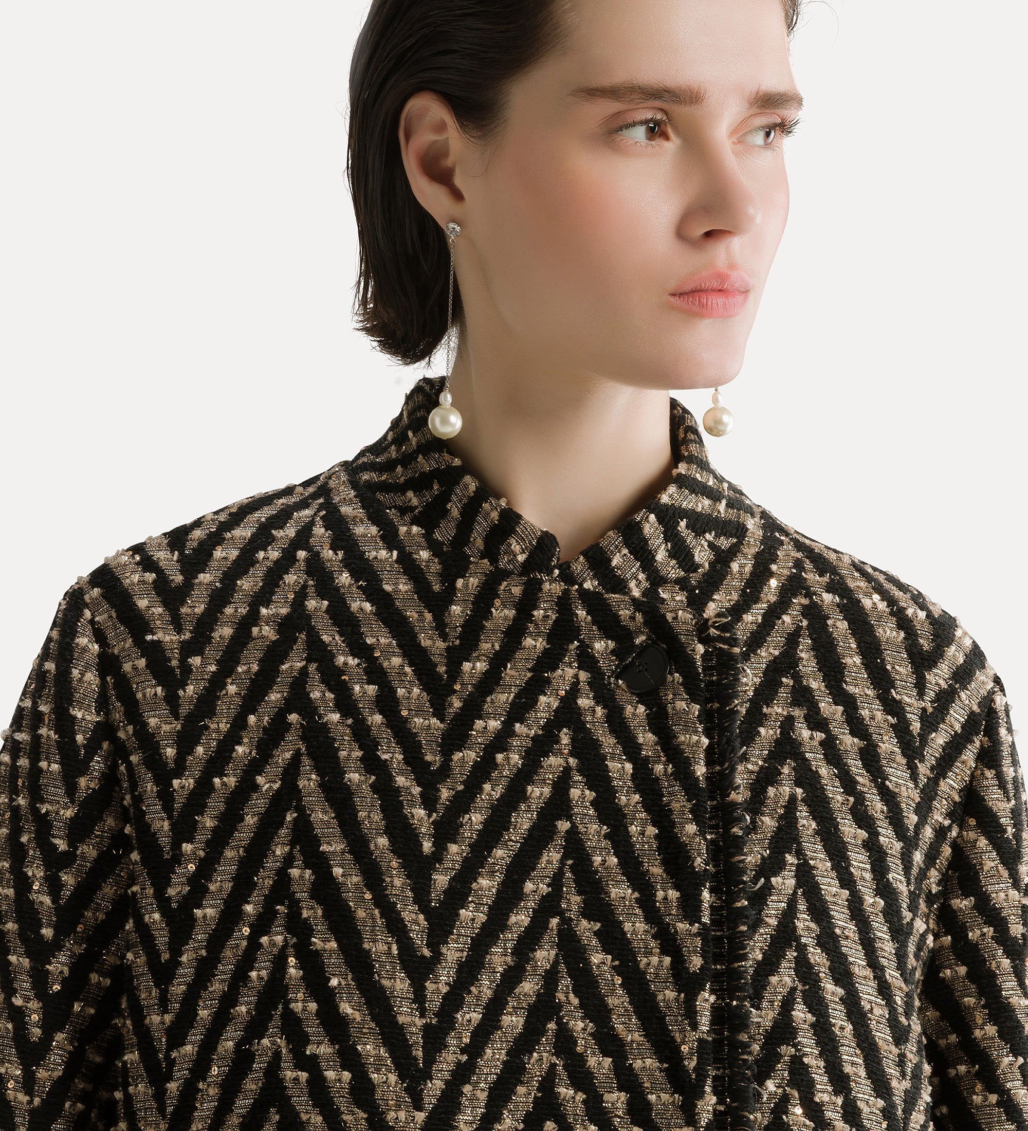 chevron jacquard oversized jacket nero