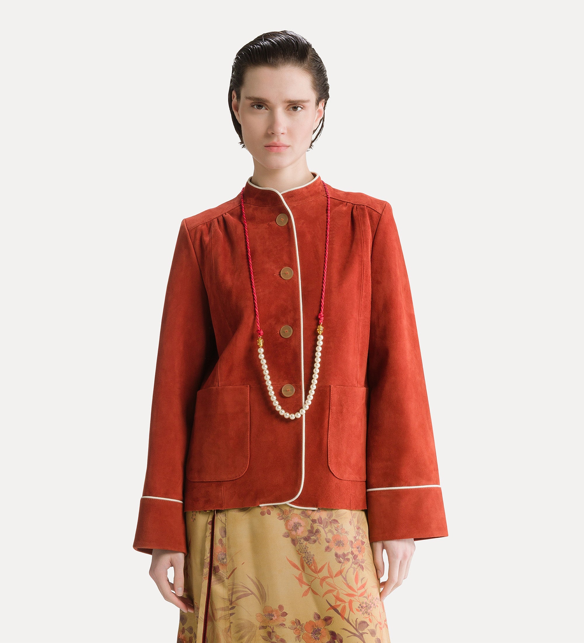 veste à col officier en daim  curcuma