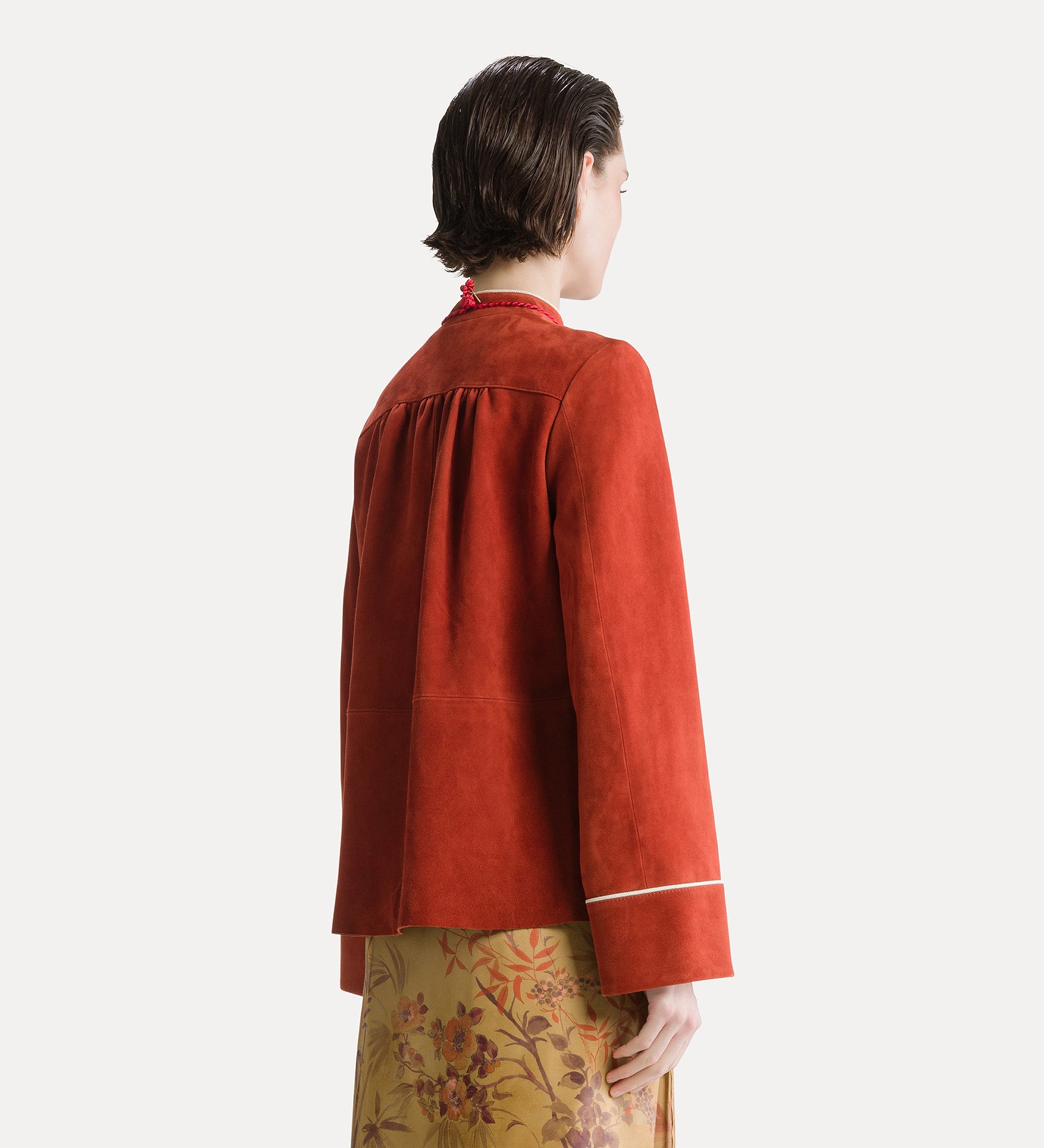 veste à col officier en daim  curcuma