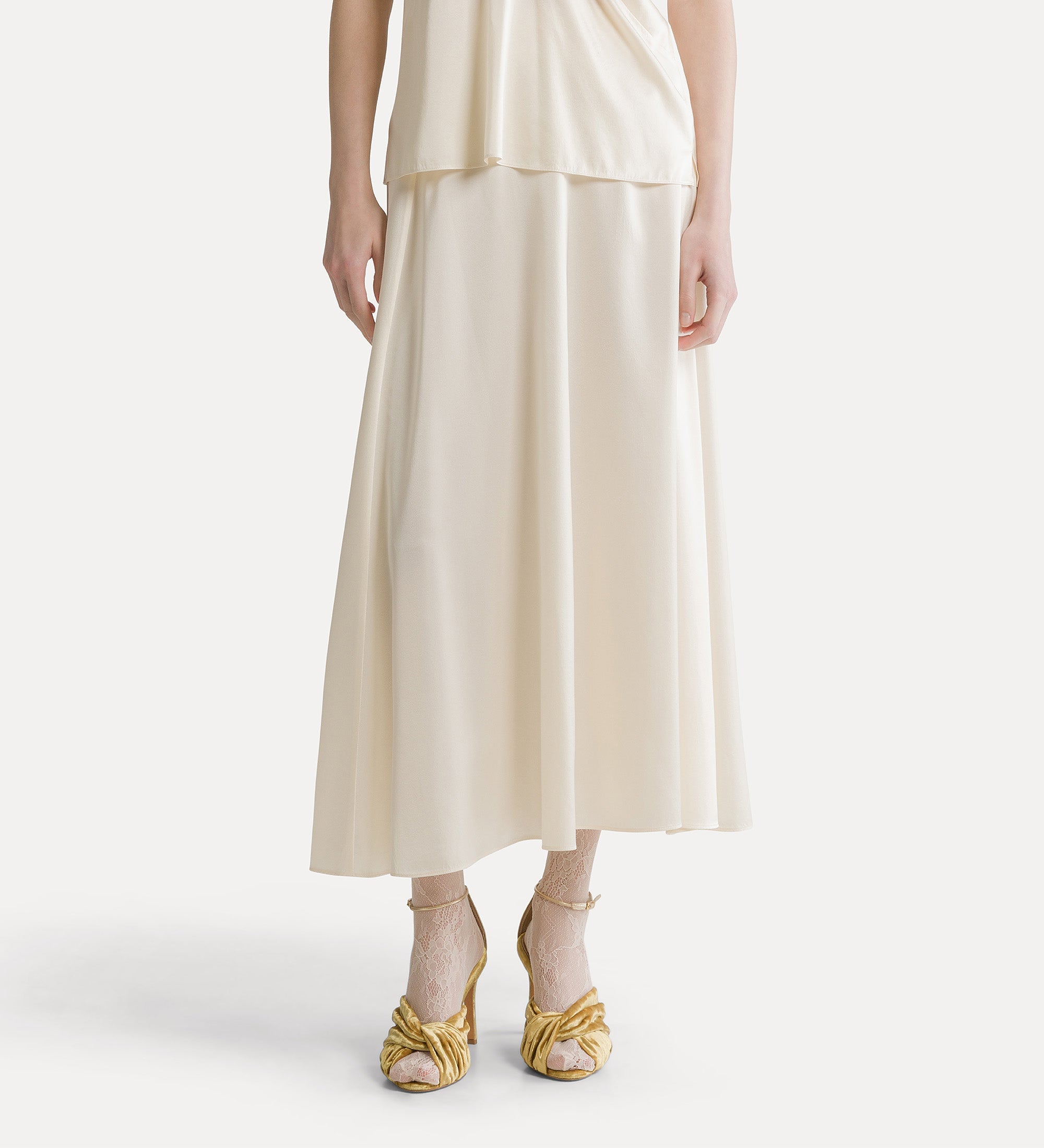 stretch silk satin flared skirt avorio