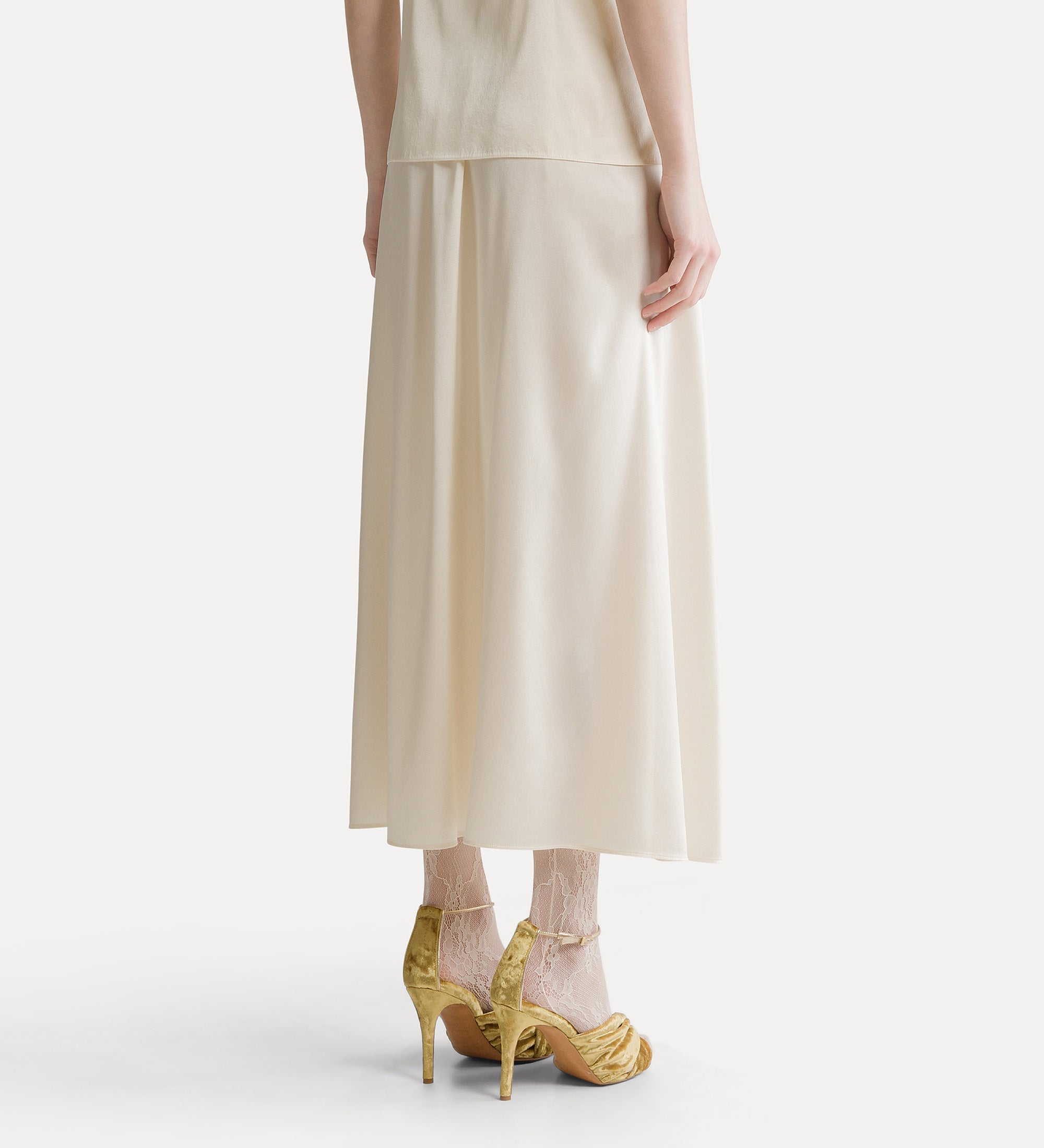 stretch silk satin flared skirt avorio