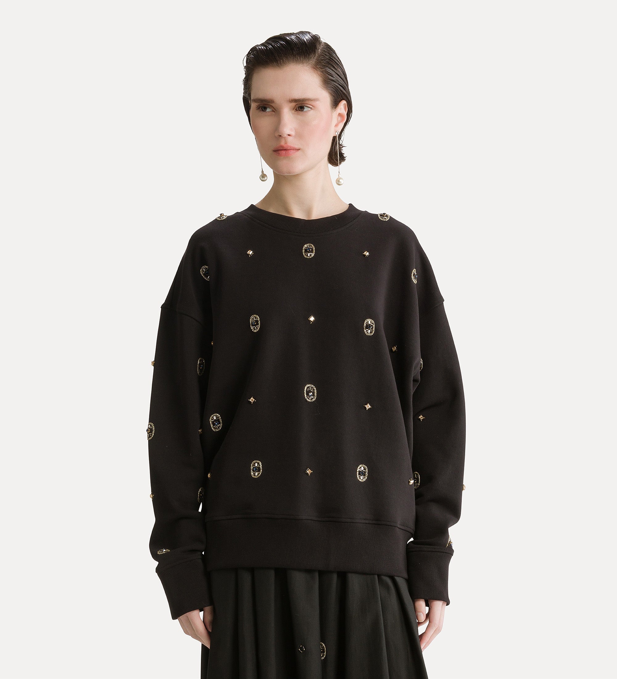 cotton crew–neck sweatshirt with “le club” embroidery notte
