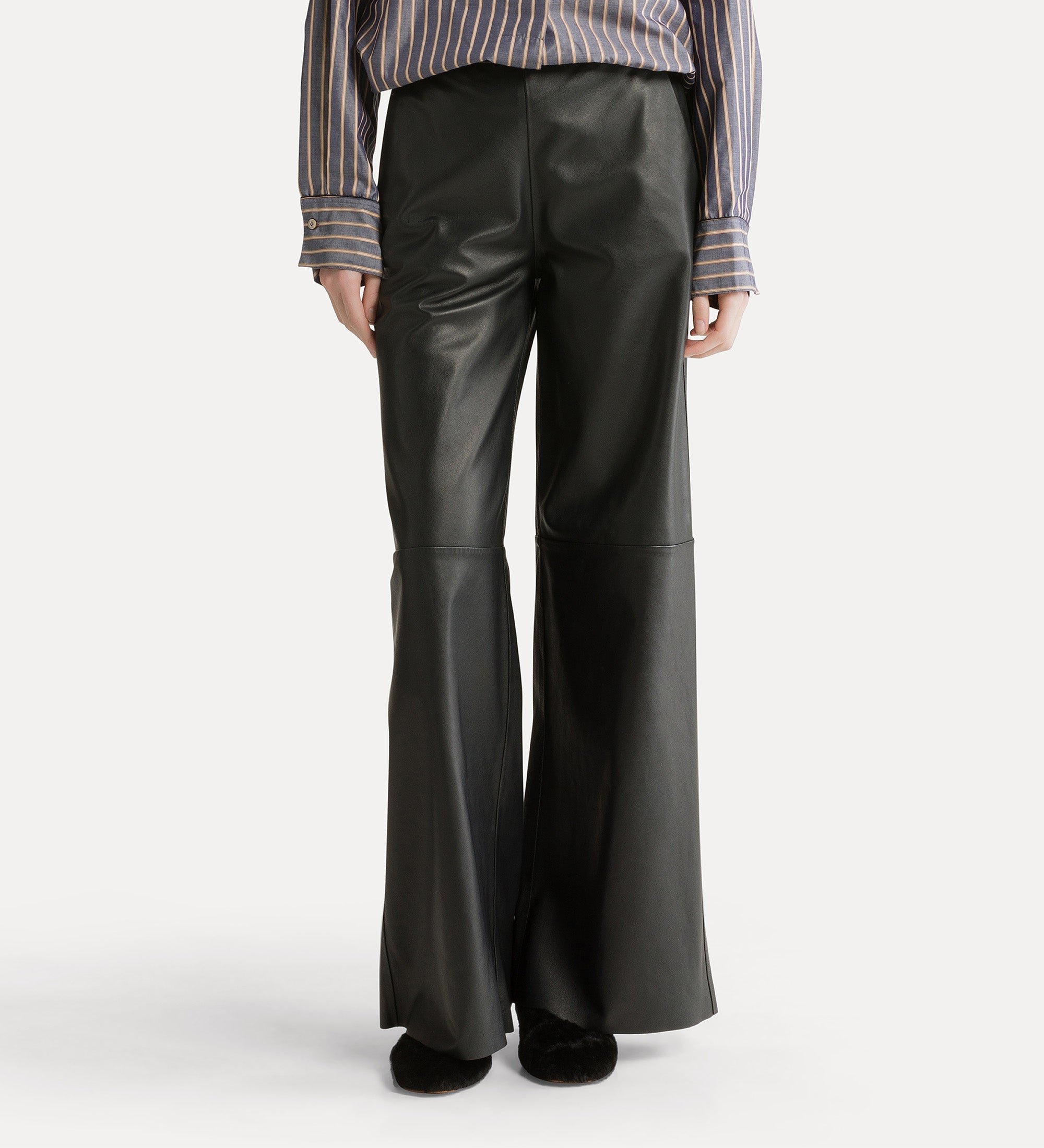 high–waisted nappa leather trousers petrole