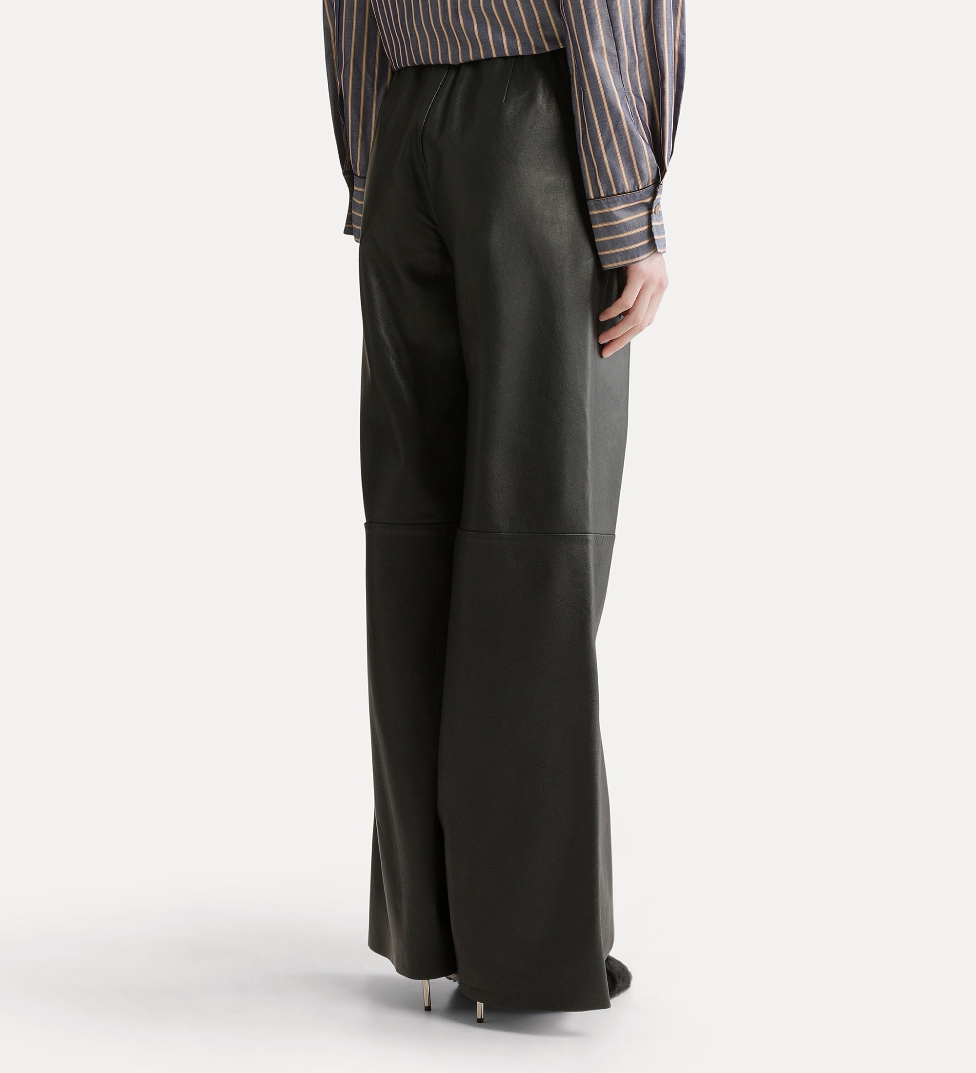 high–waisted nappa leather trousers petrole