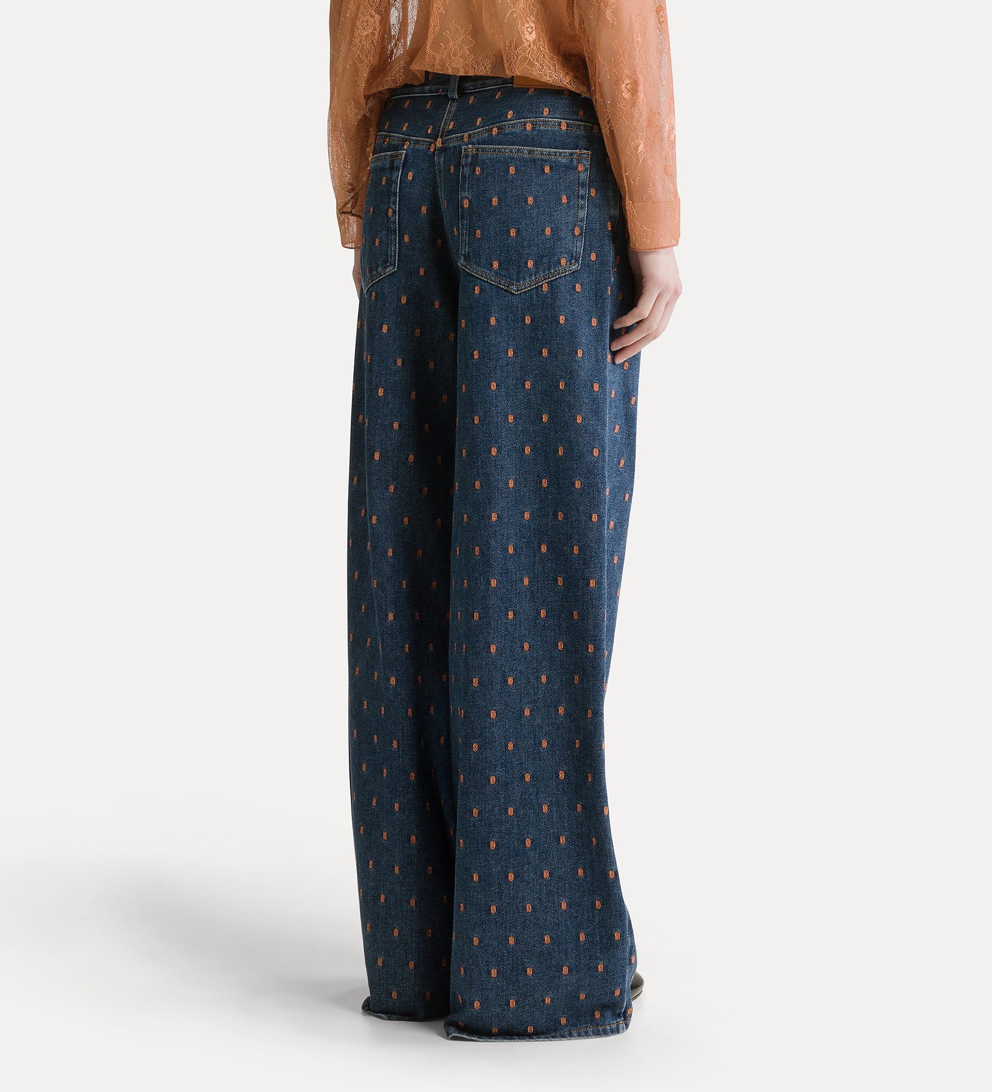 pantalone 5 tasche ricamato denim cavalry indigo