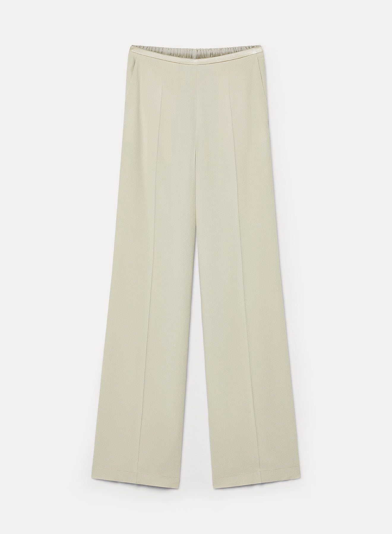 high–waisted trousers in matt envers satin argilla