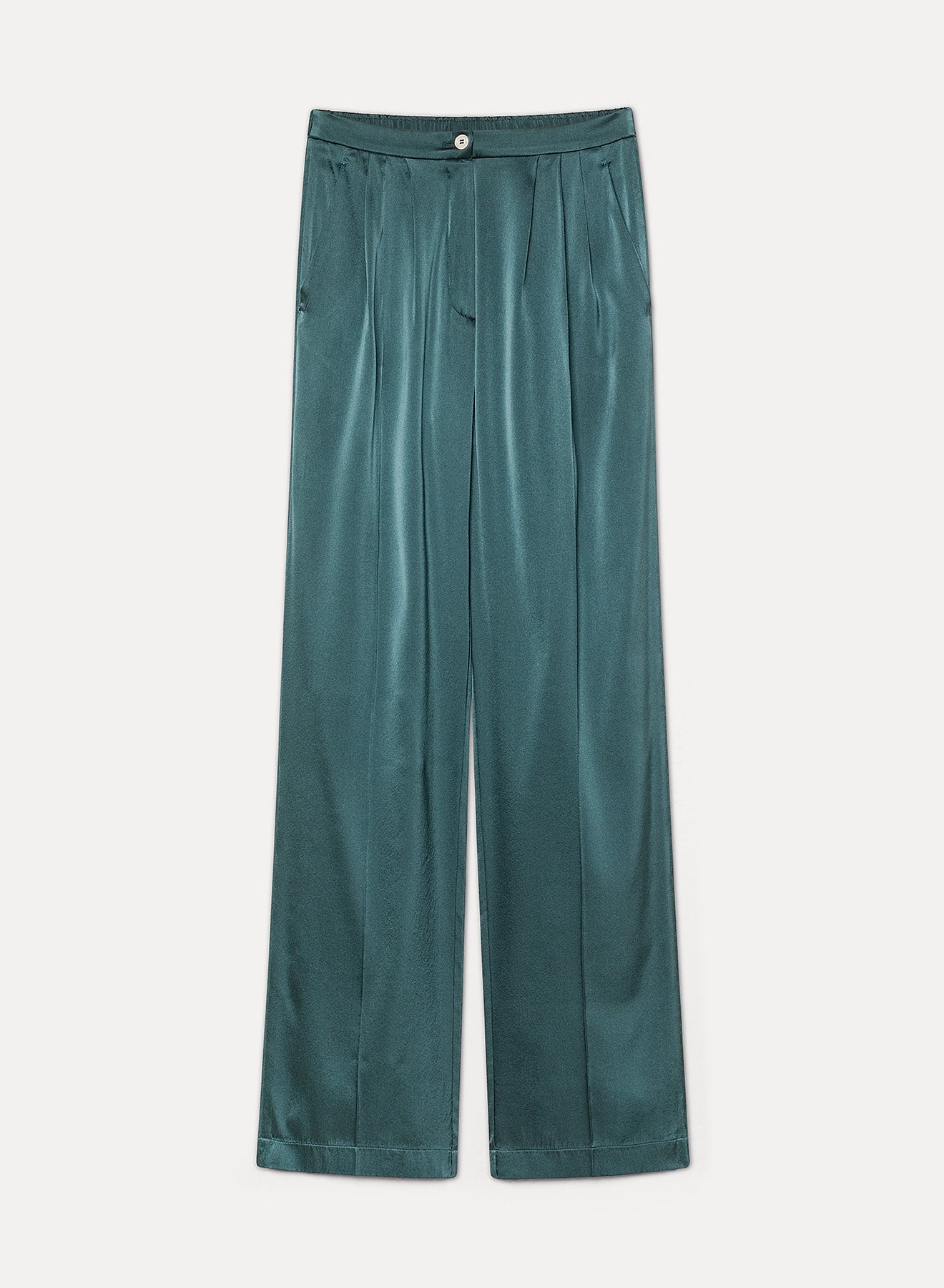 silk satin pleated trousers jade