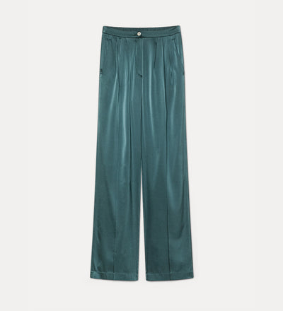 silk satin pleated trousers jade