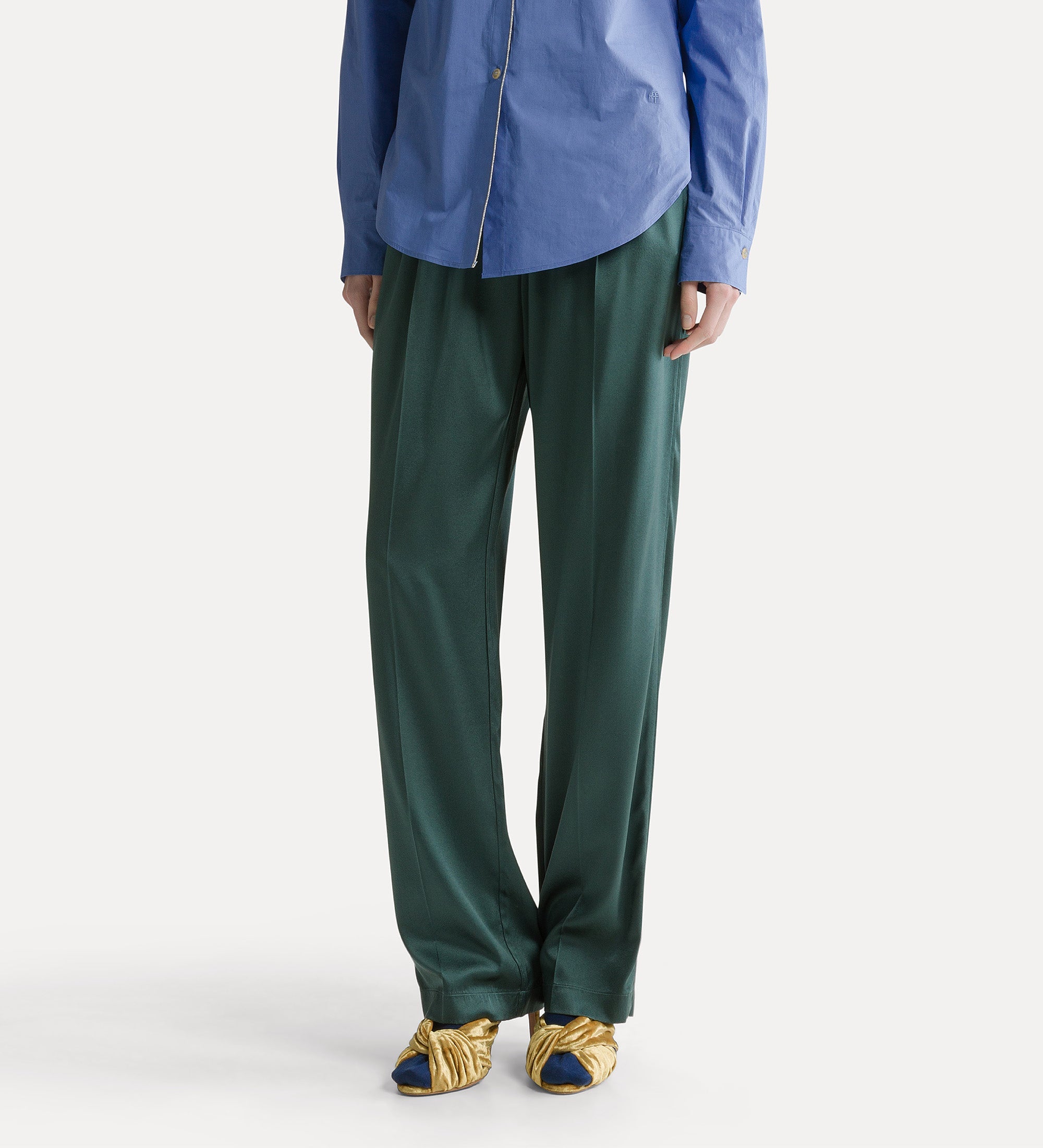 silk satin pleated trousers jade