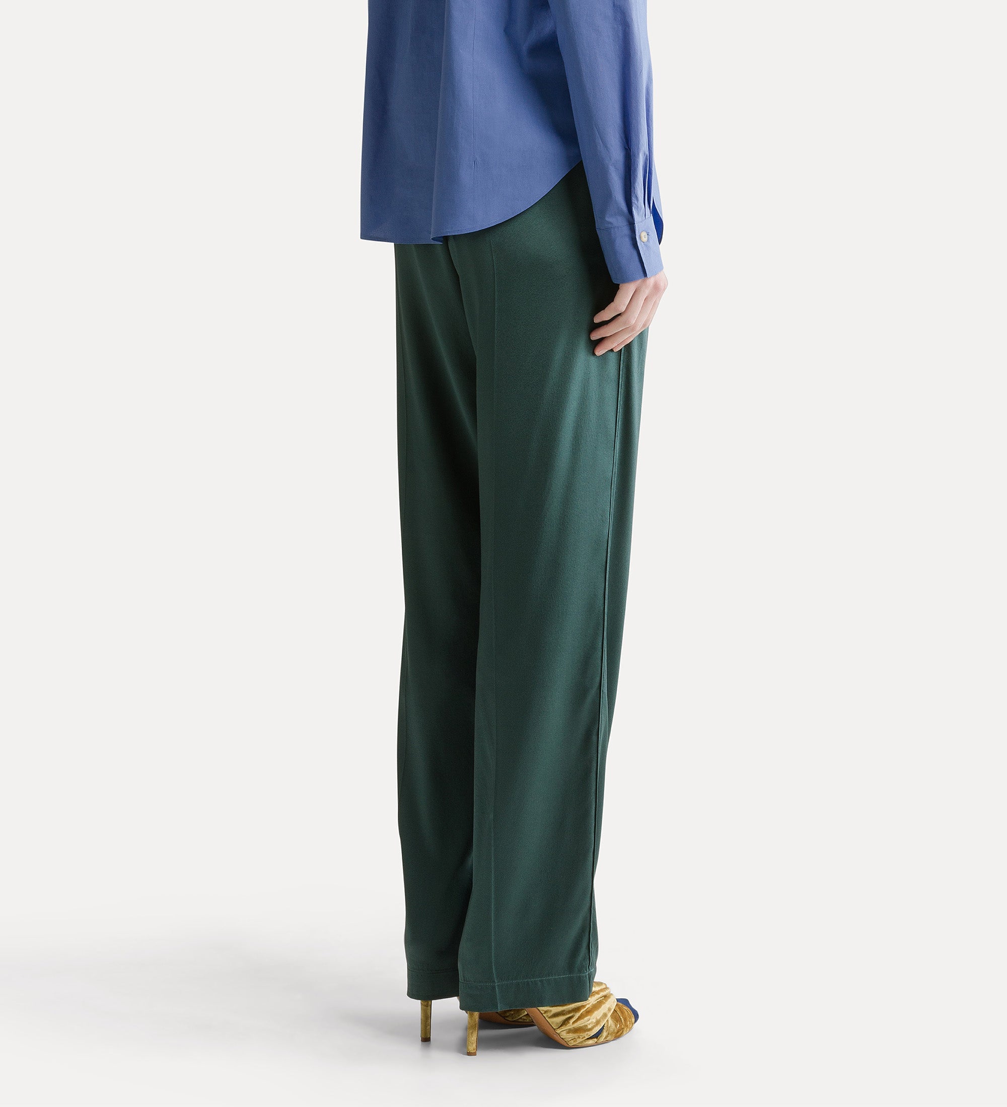silk satin pleated trousers jade