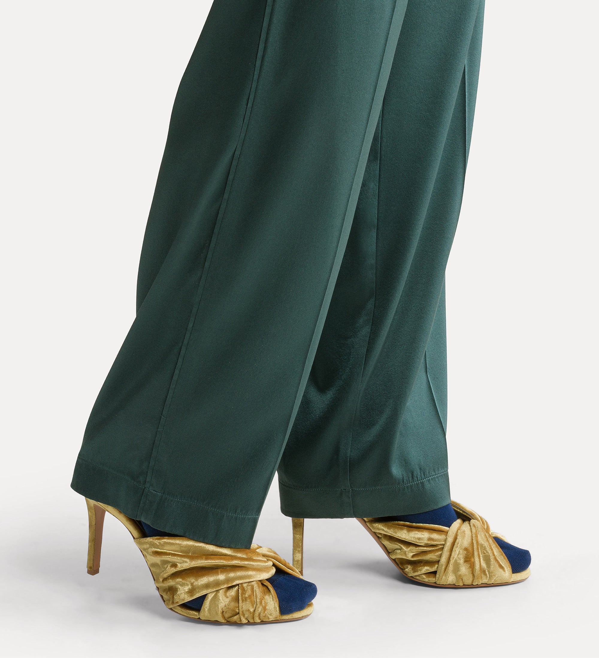 silk satin pleated trousers jade