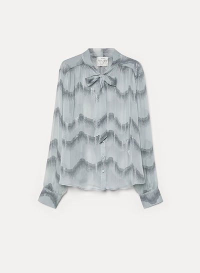 chemise à nœud papillon en mousseline de soie “nuages d'argent” quarzo