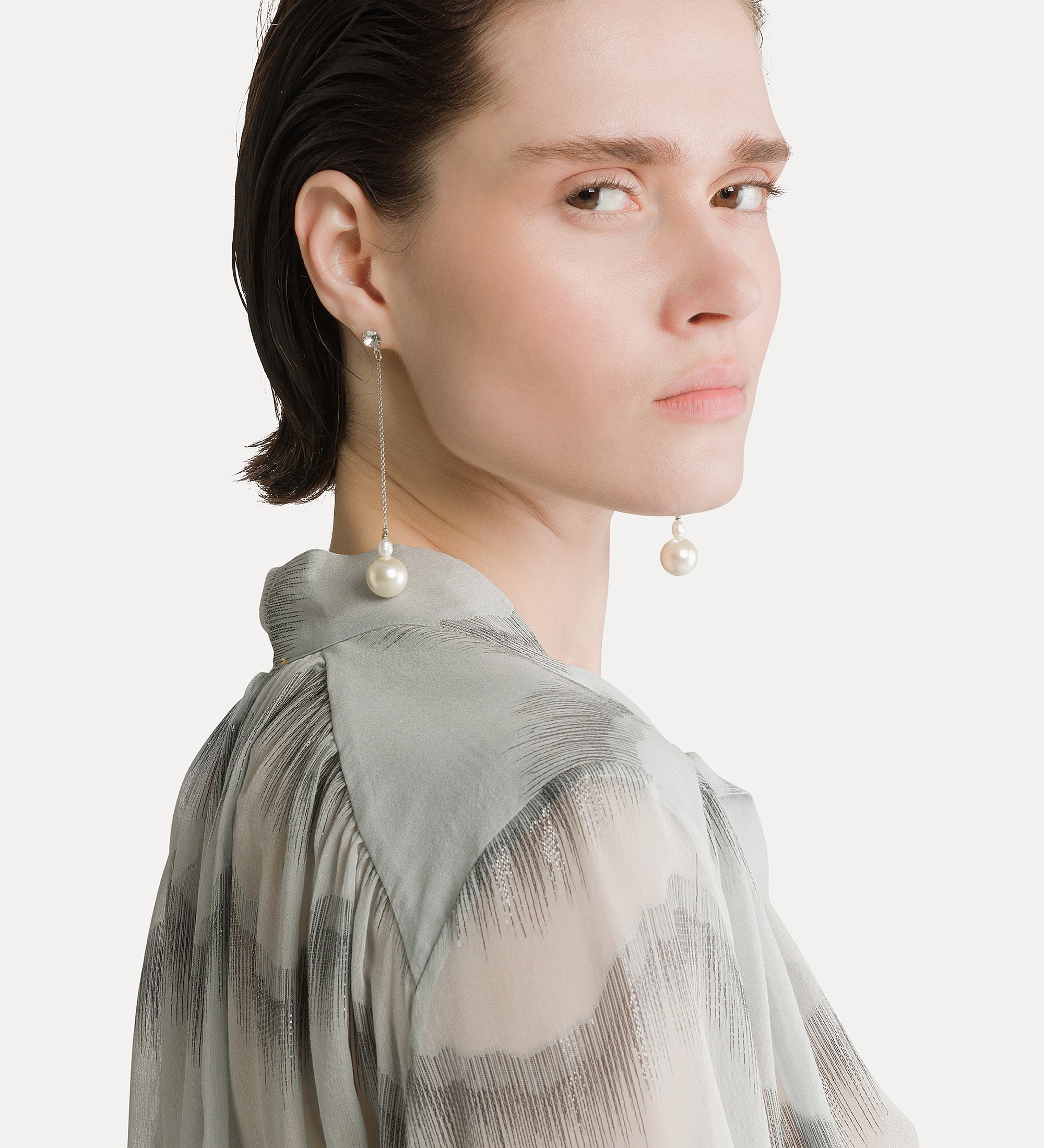 “nuages d'argent” silk chiffon bow–tie skirt quarzo