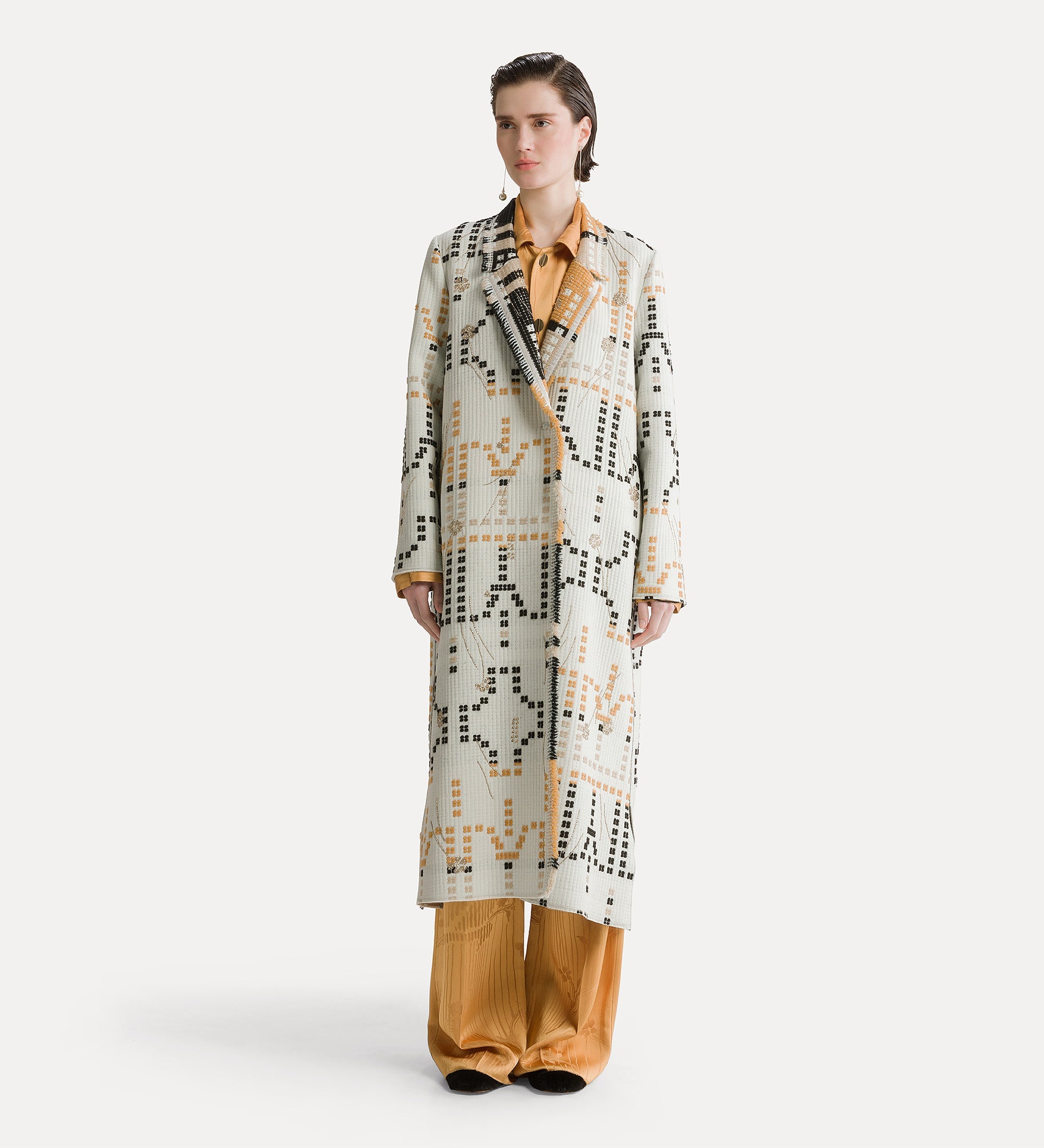 “samarcanda” jacquard long coat opale