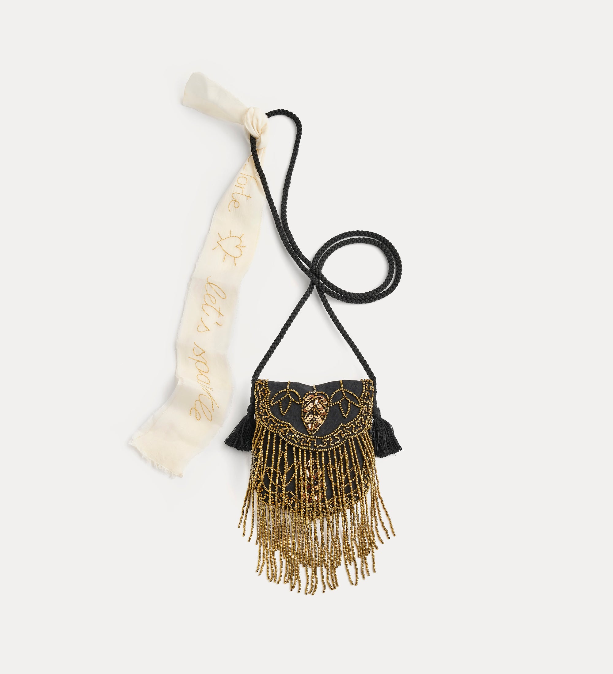 chic fringed bag with jewel embroidery Noir