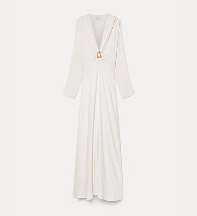 long–sleeved dress in silk–blend marocaine avorio