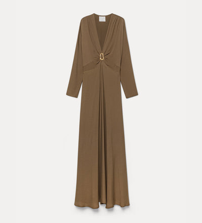 long–sleeved dress in silk–blend marocaine oud