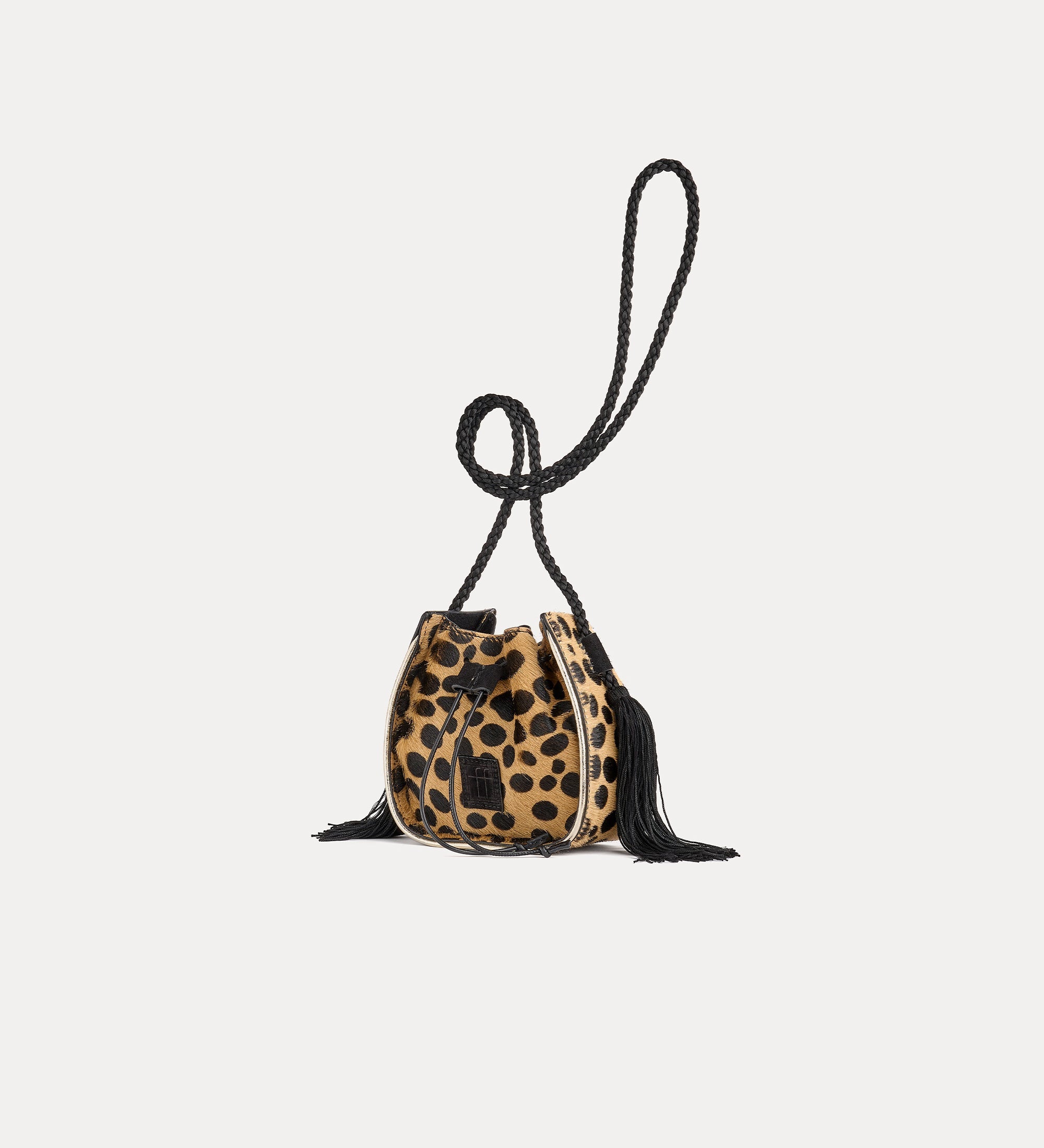dots print mini pony skin bucket bag noisette