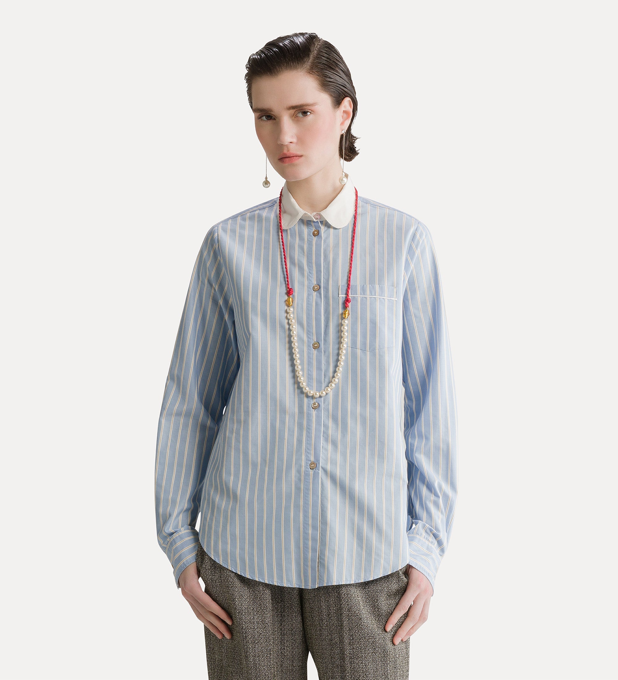 camicia collo club popeline riga raso oxford blue