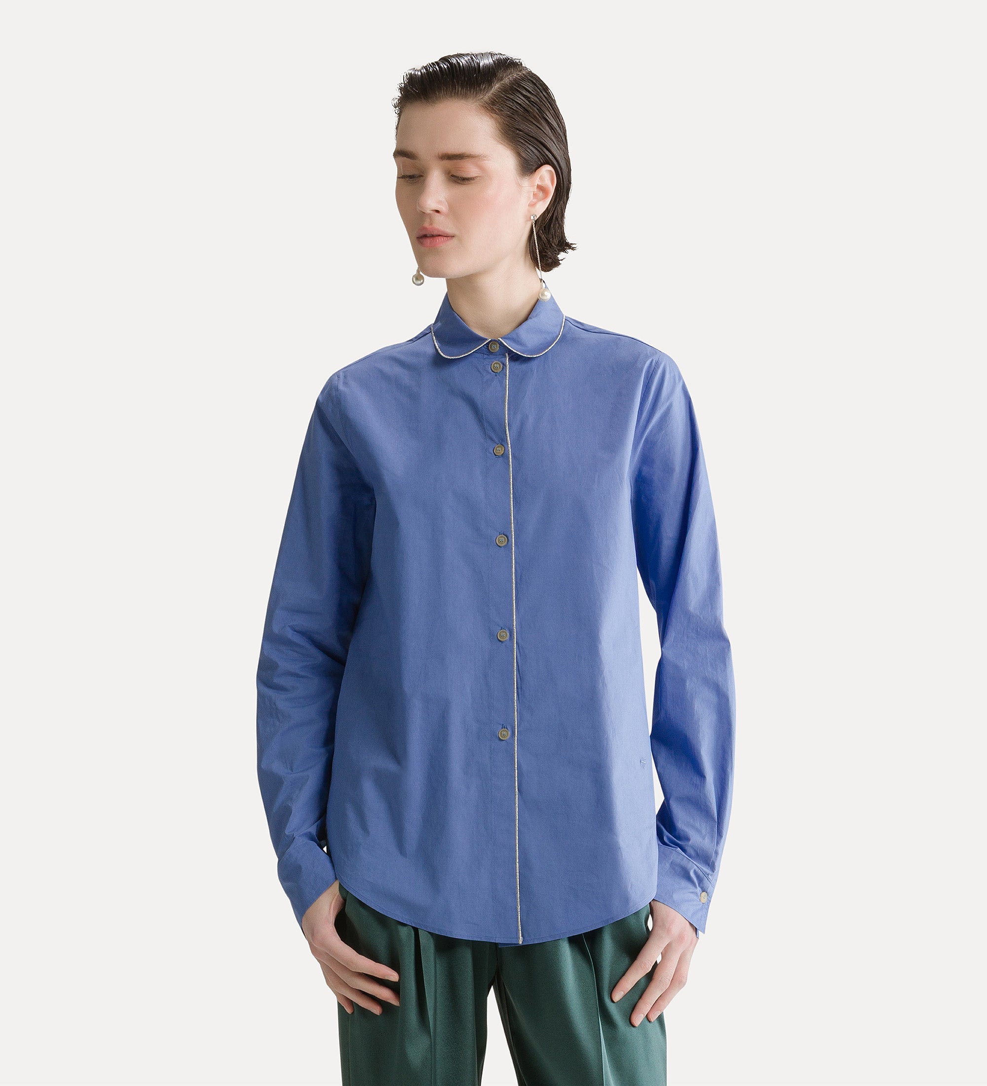 camicia collo club ricamata popeline cotone bci oxford blue