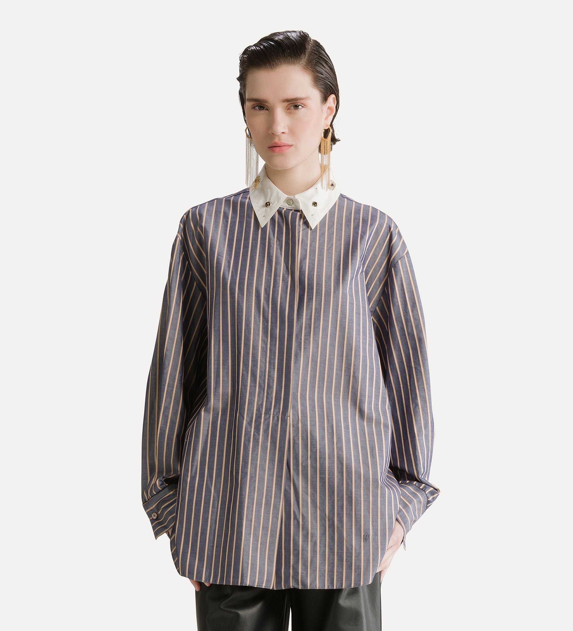 embroidered poplin overshirt notte