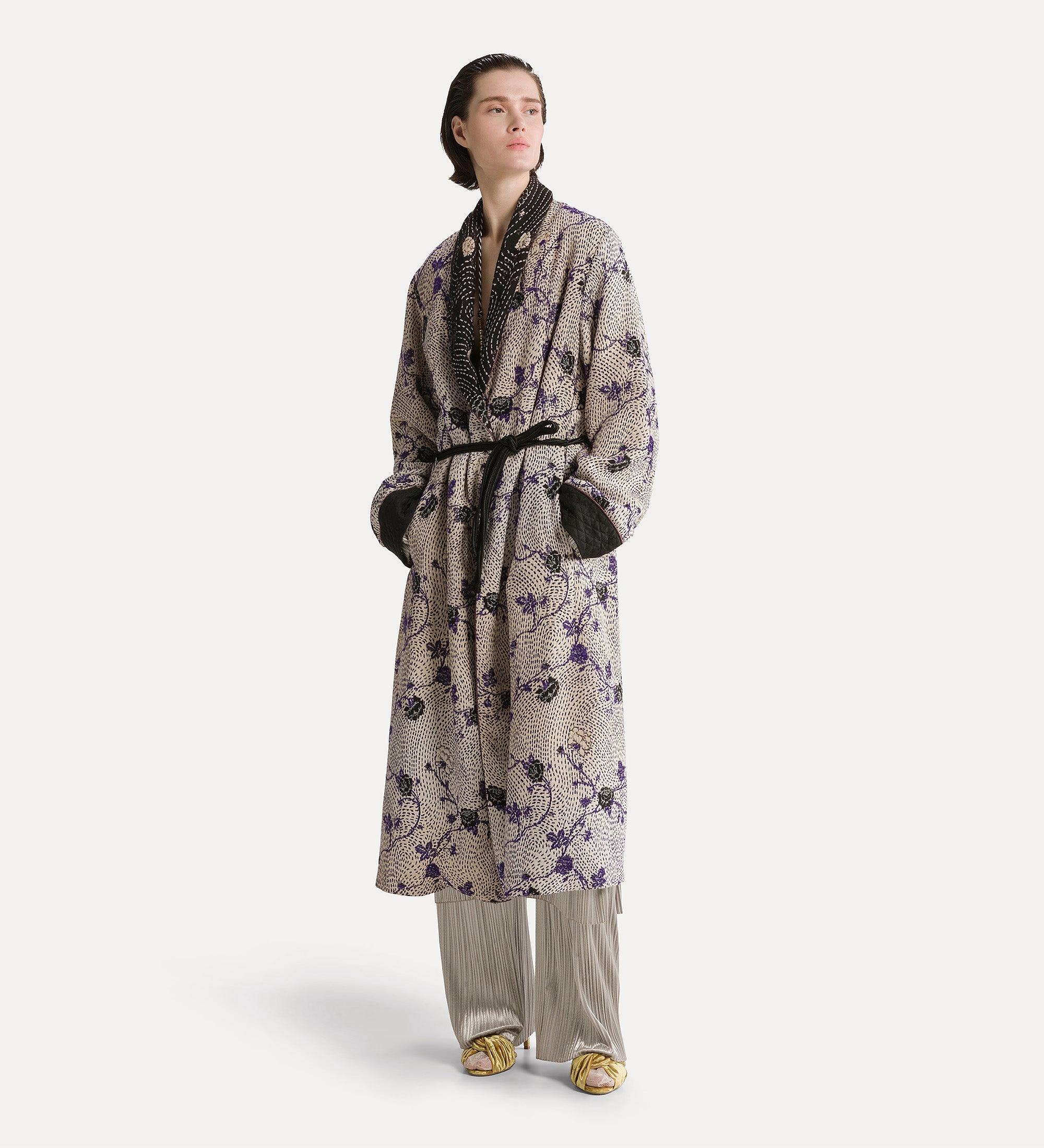 “cherry blossom” jacquard coat lapislazzuli