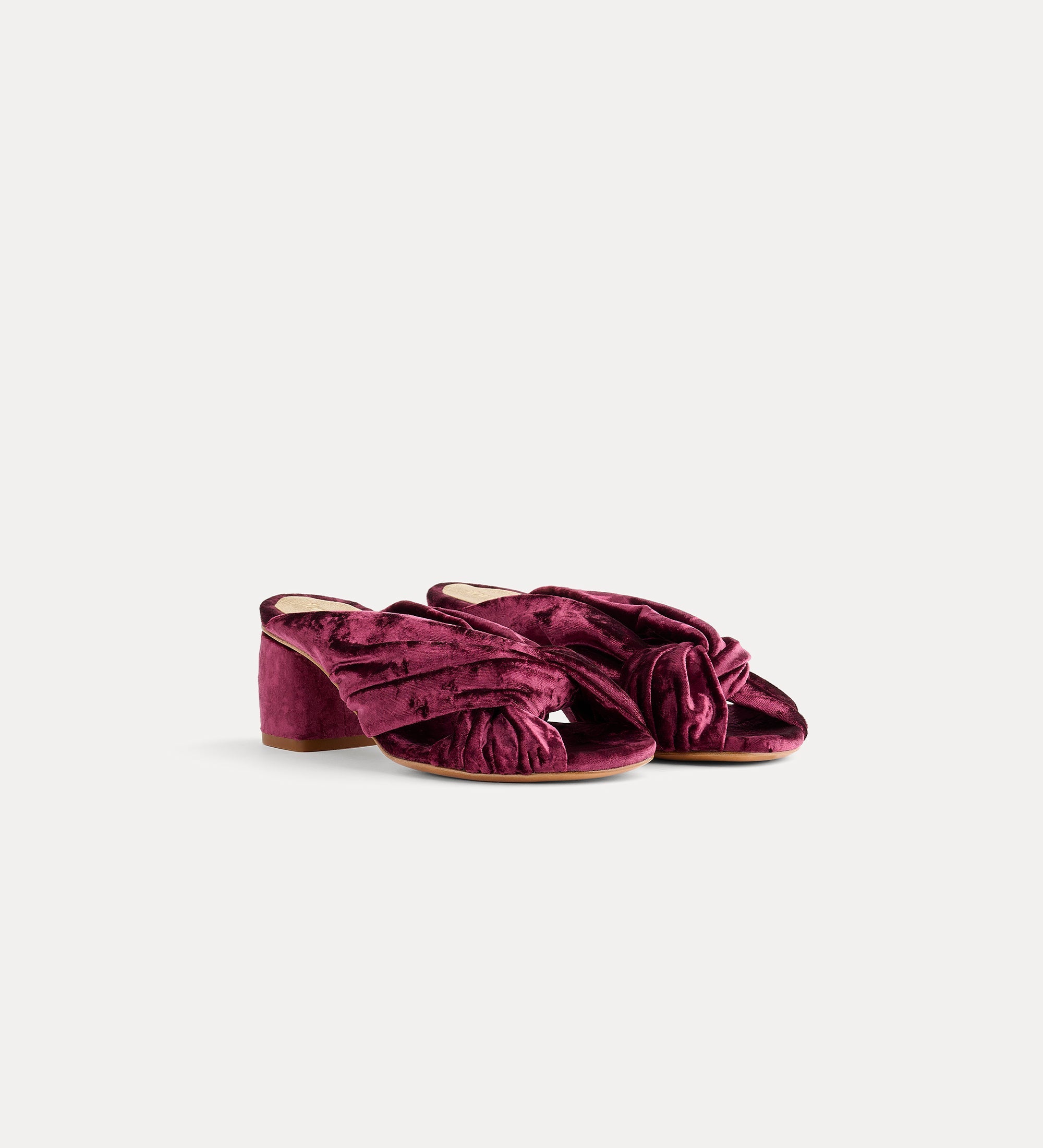 velvet criss–cross sandals ruby