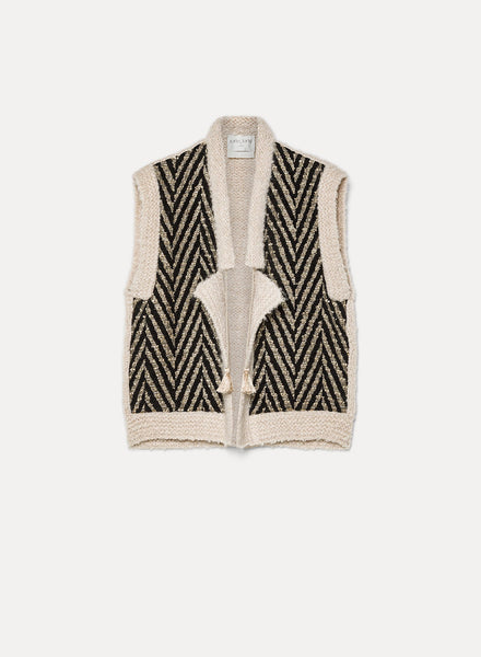 【タグ付新品】Na.e Standard Wool Vest_ Beige knit-mix chevron jacquard waistcoat nero | forte_forte