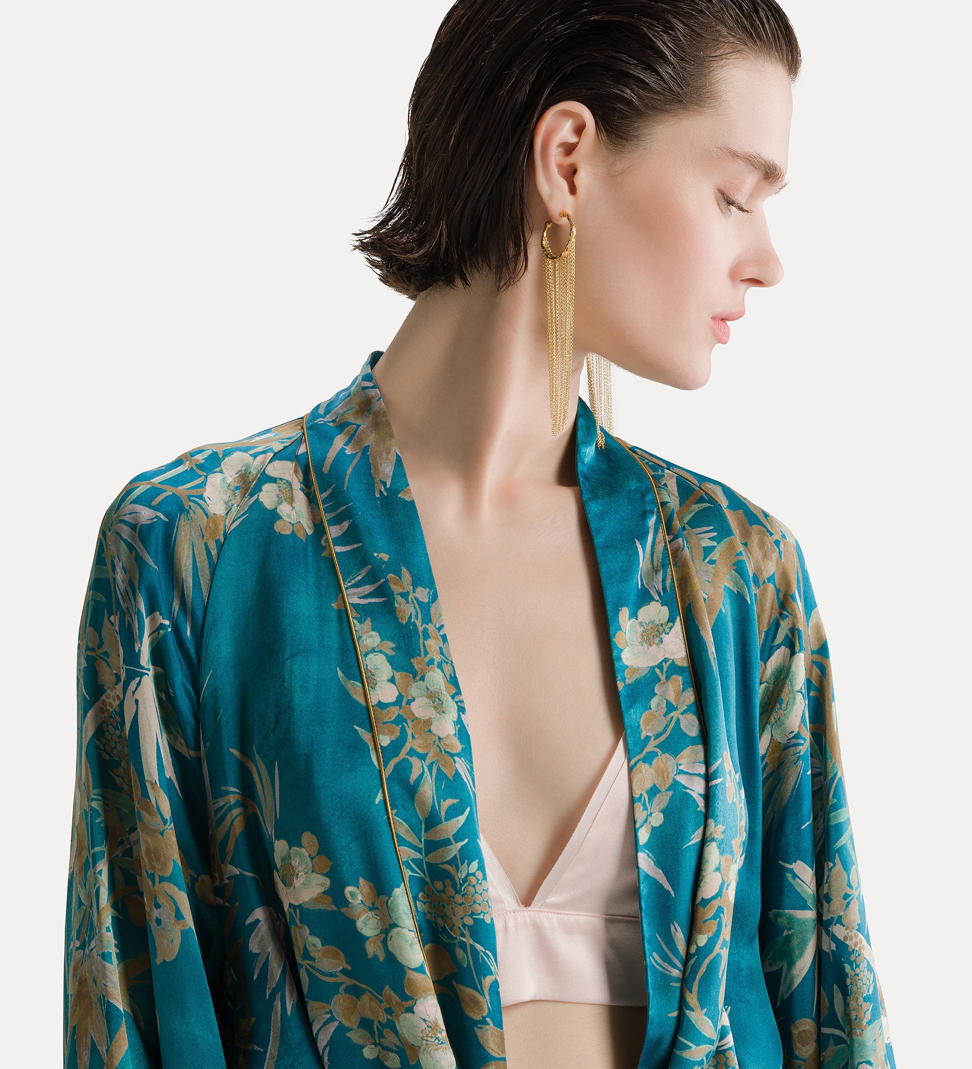 “le bambou secret” satin kimono jade