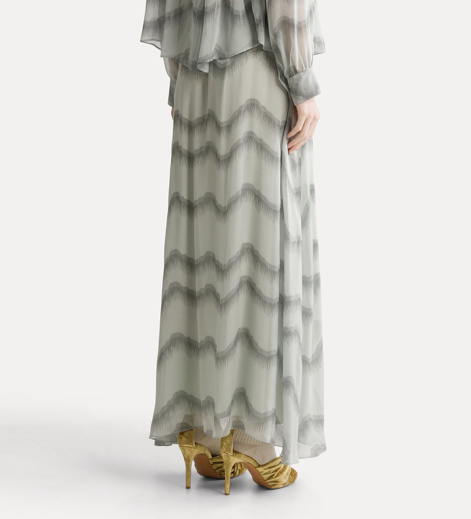 “nuages d'argent” silk chiffon skirt quarzo