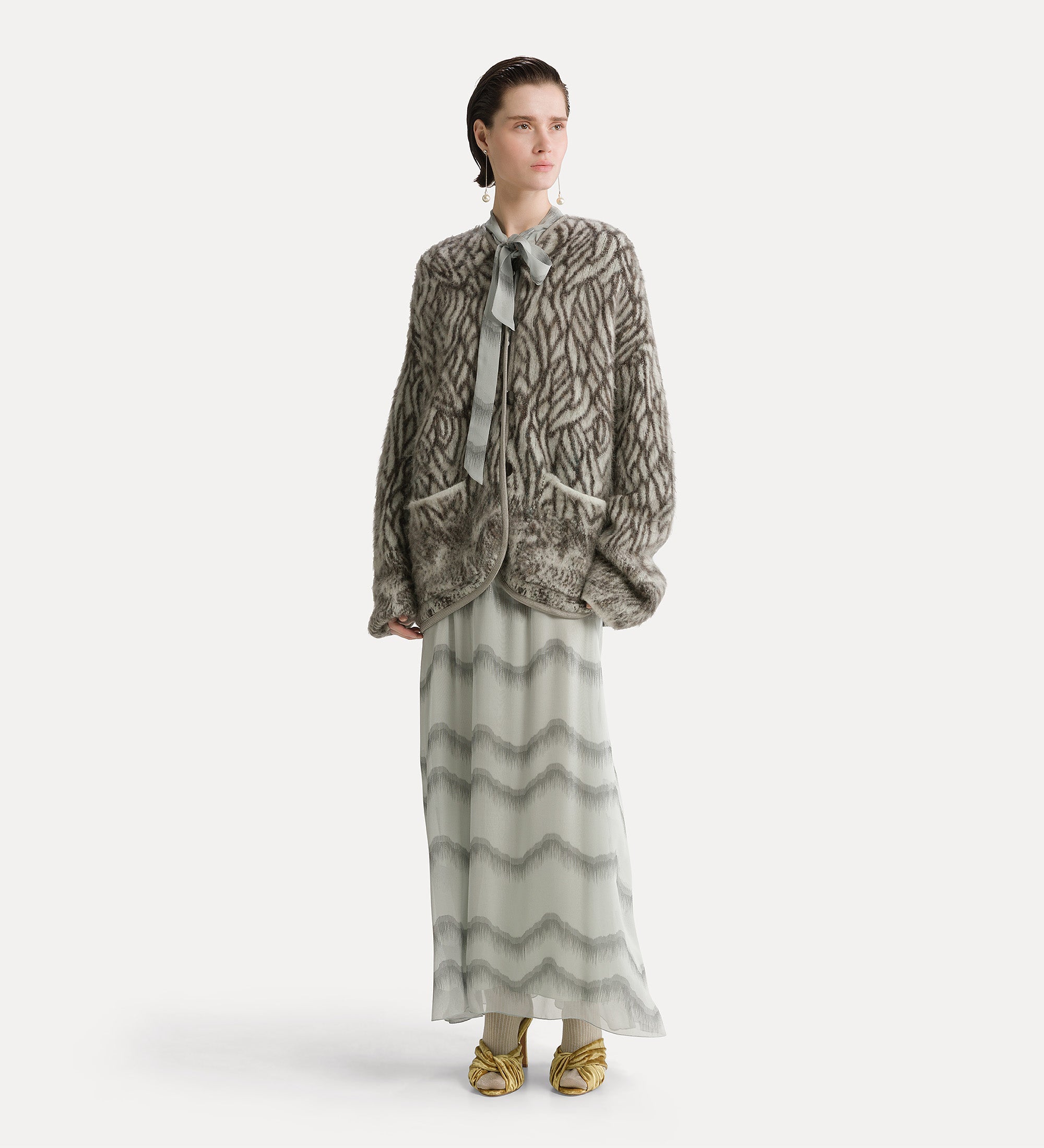 “nuages d'argent” silk chiffon skirt quarzo