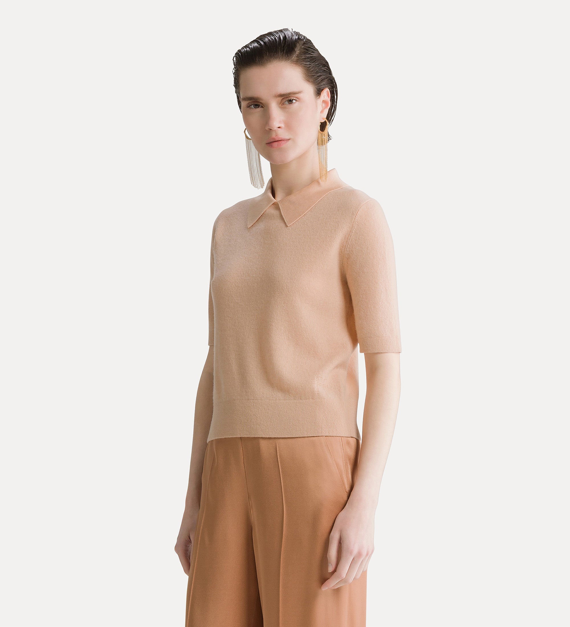 short–sleeved polo shirt in wool and cashmere gauze cashmere
